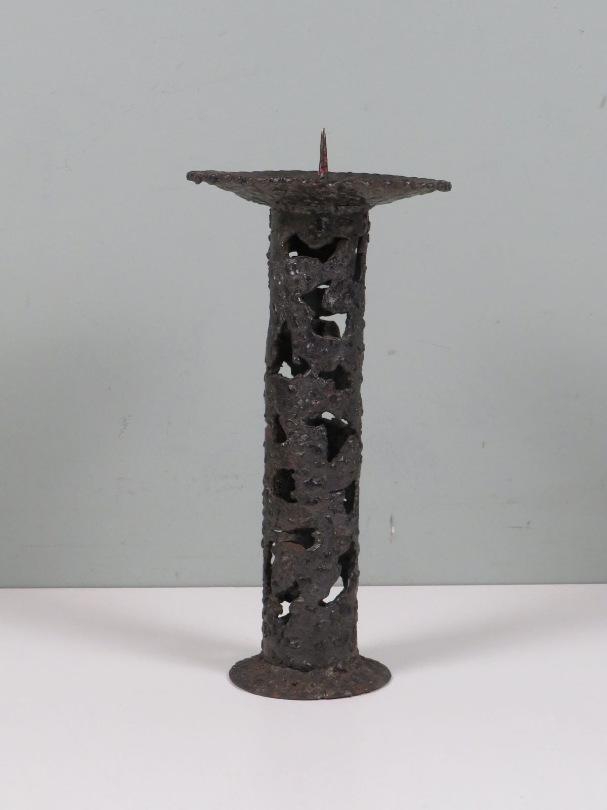 Hand Forged Brutalist Iron Candleholder, European Artisan Design, 1960s