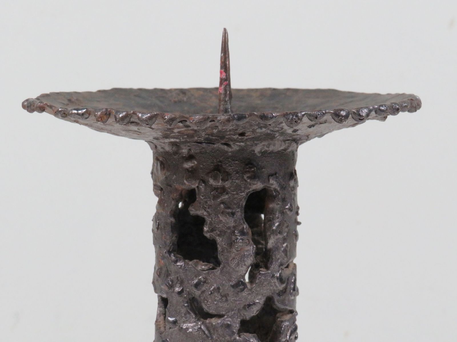 photo furniture Hand Forged Brutalist Iron Candleholder, European Artisan Design, 1960s