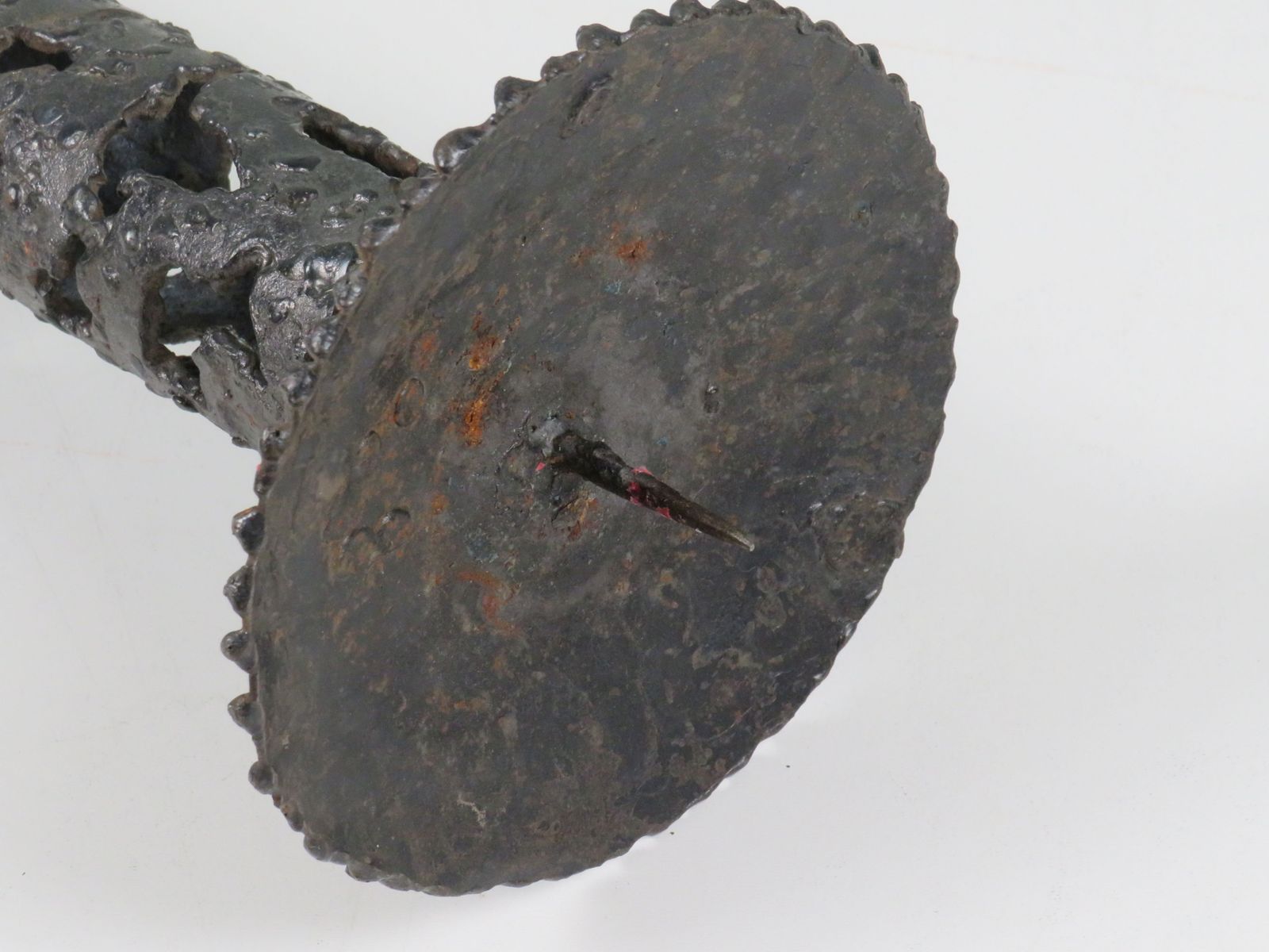 photo for sale Hand Forged Brutalist Iron Candleholder, European Artisan Design, 1960s