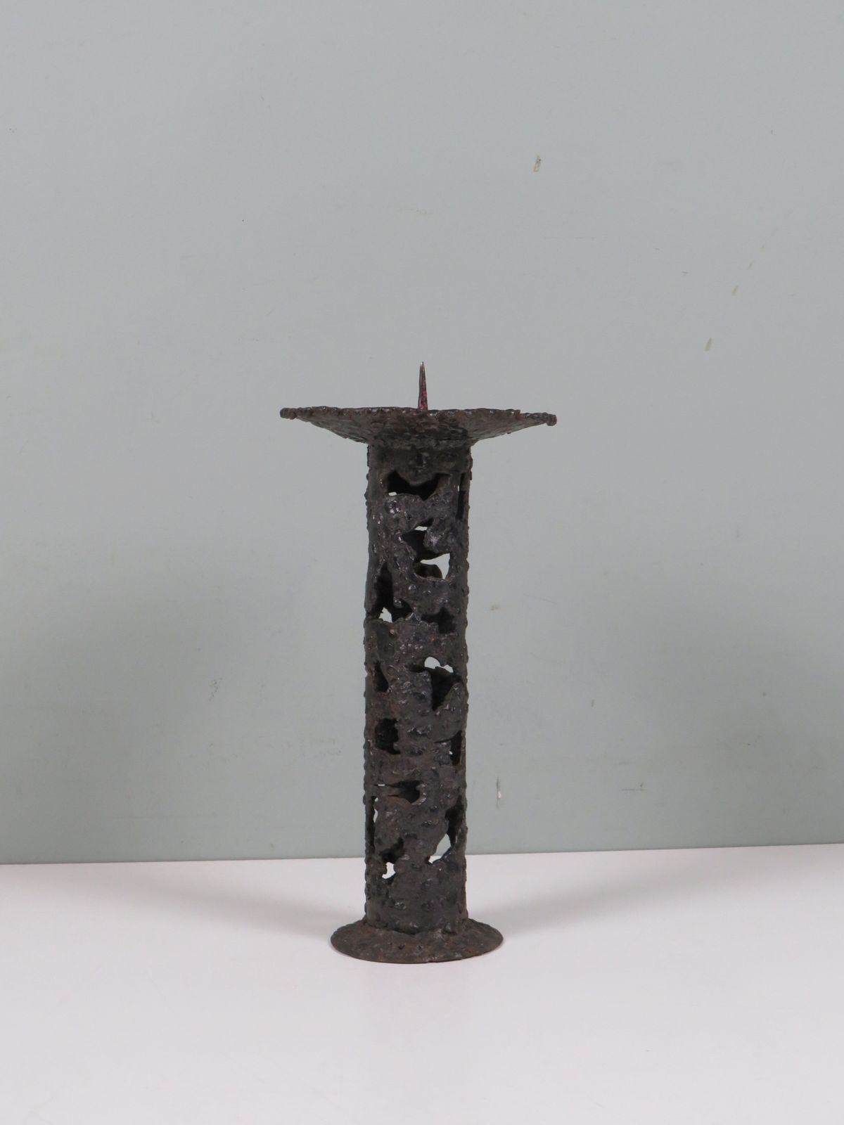 Hand Forged Brutalist Iron Candleholder, European Artisan Design, 1960s photo furniture