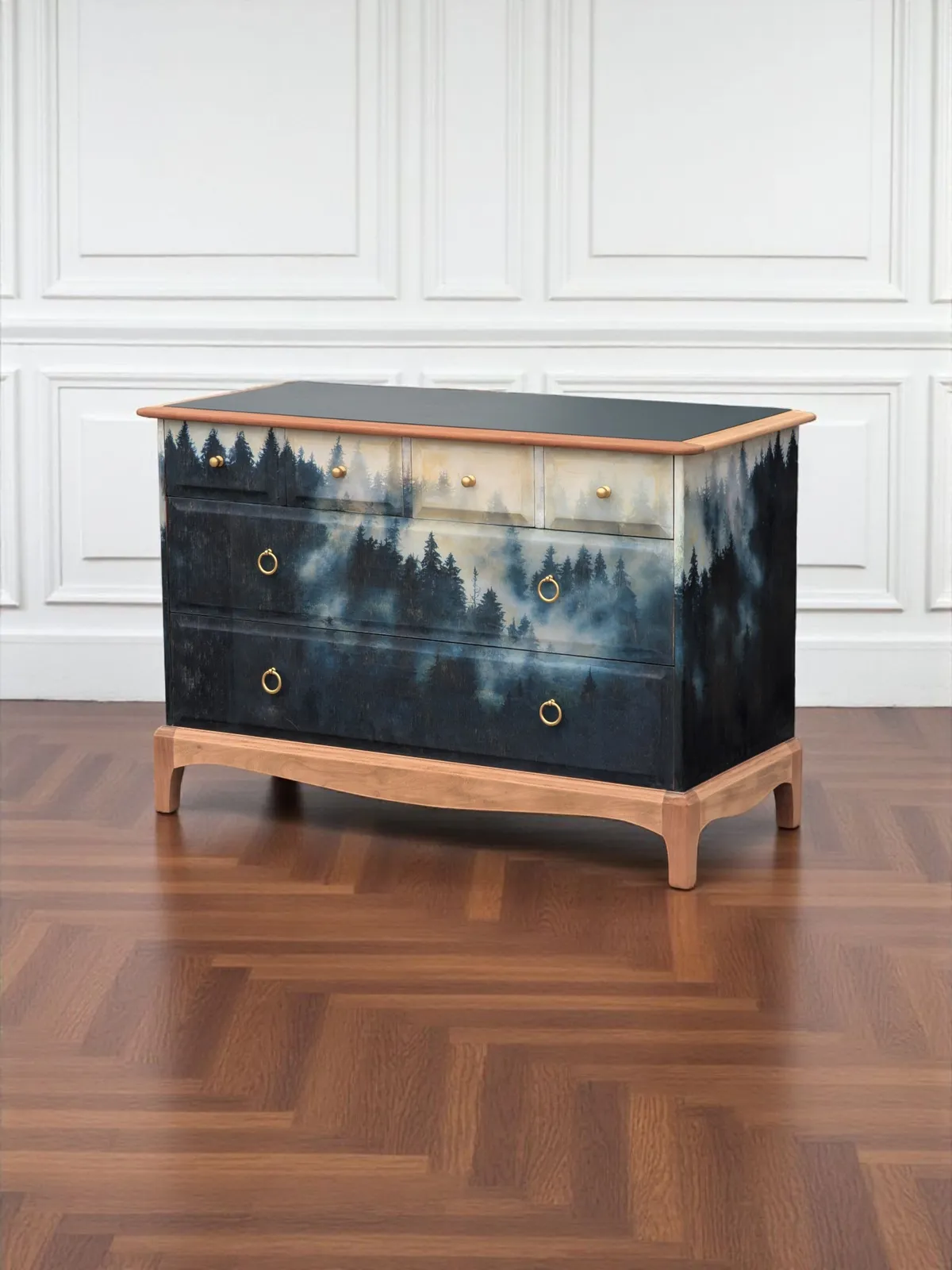 Vintage Stag Minstrel Chest Of Drawers Dark Green Forest Design