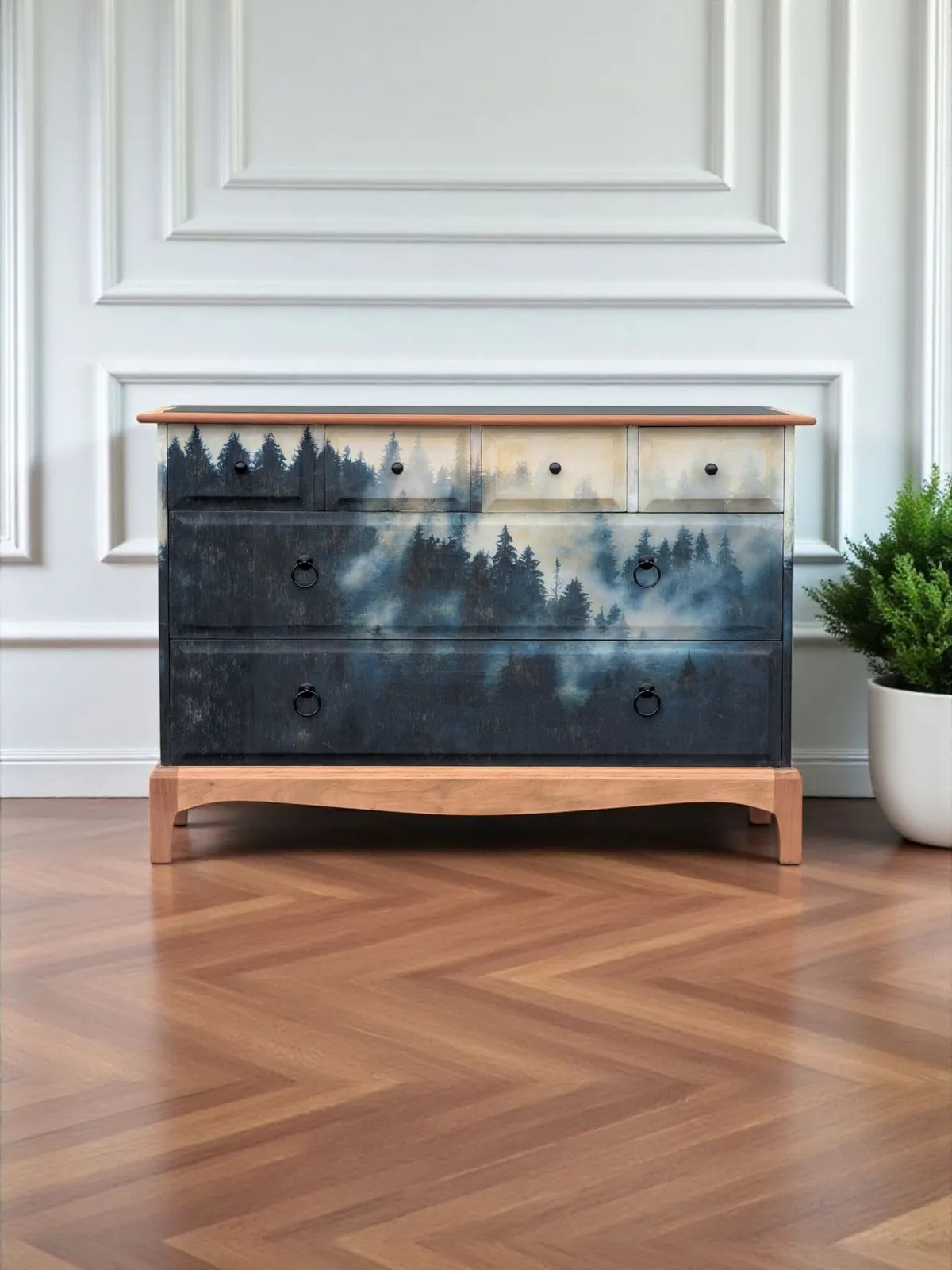 Vintage Stag Minstrel Chest Of Drawers Dark Green Forest Design photo Furniture