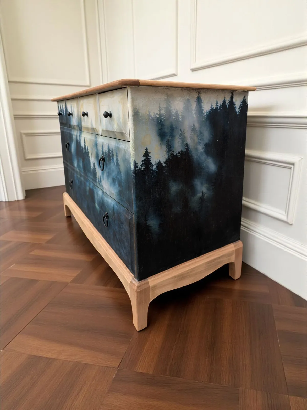 photo for sale Vintage Stag Minstrel Chest Of Drawers Dark Green Forest Design