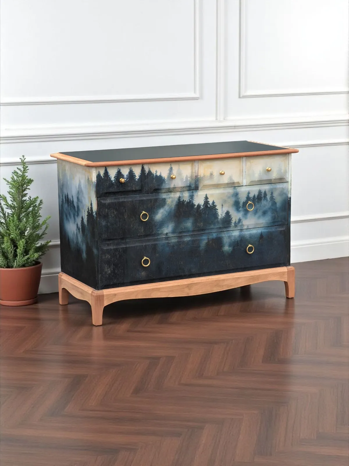photo buy Vintage Stag Minstrel Chest Of Drawers Dark Green Forest Design