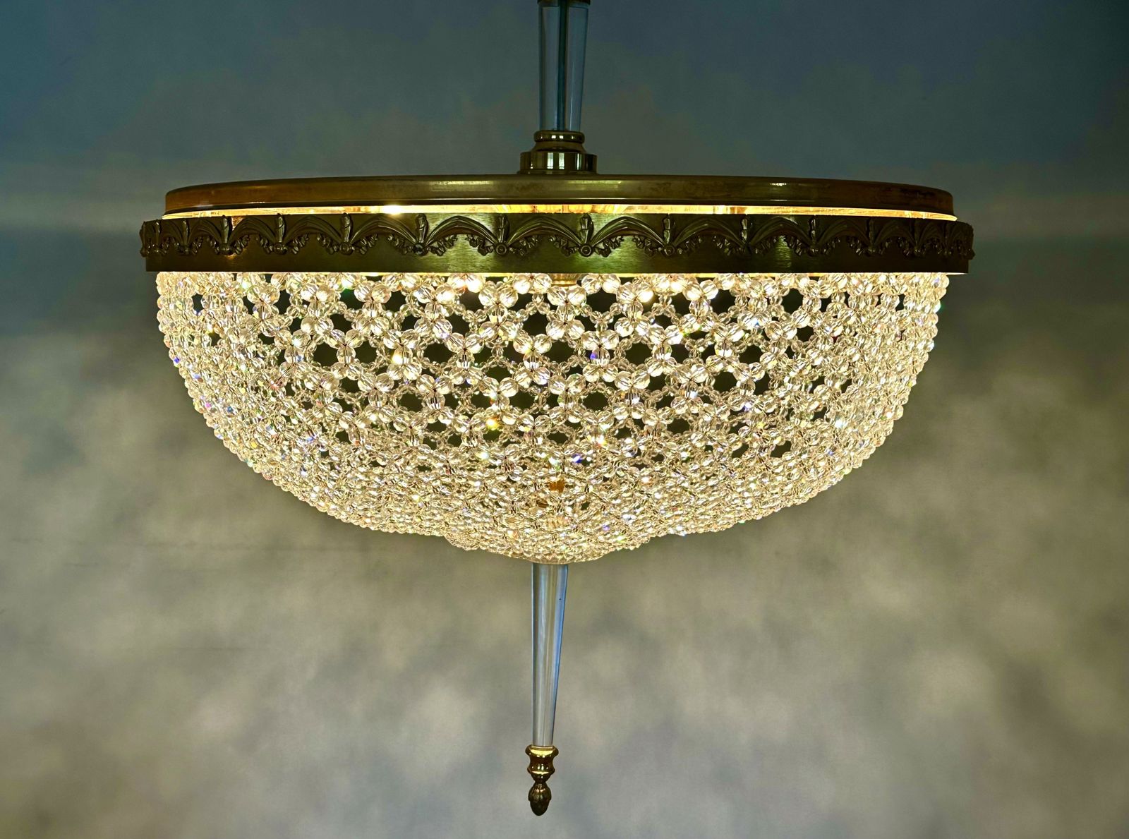 2500.0 Large Crystal Beadwork And Lucite Chandelier C1970. Attributed To Preciosa. photo
