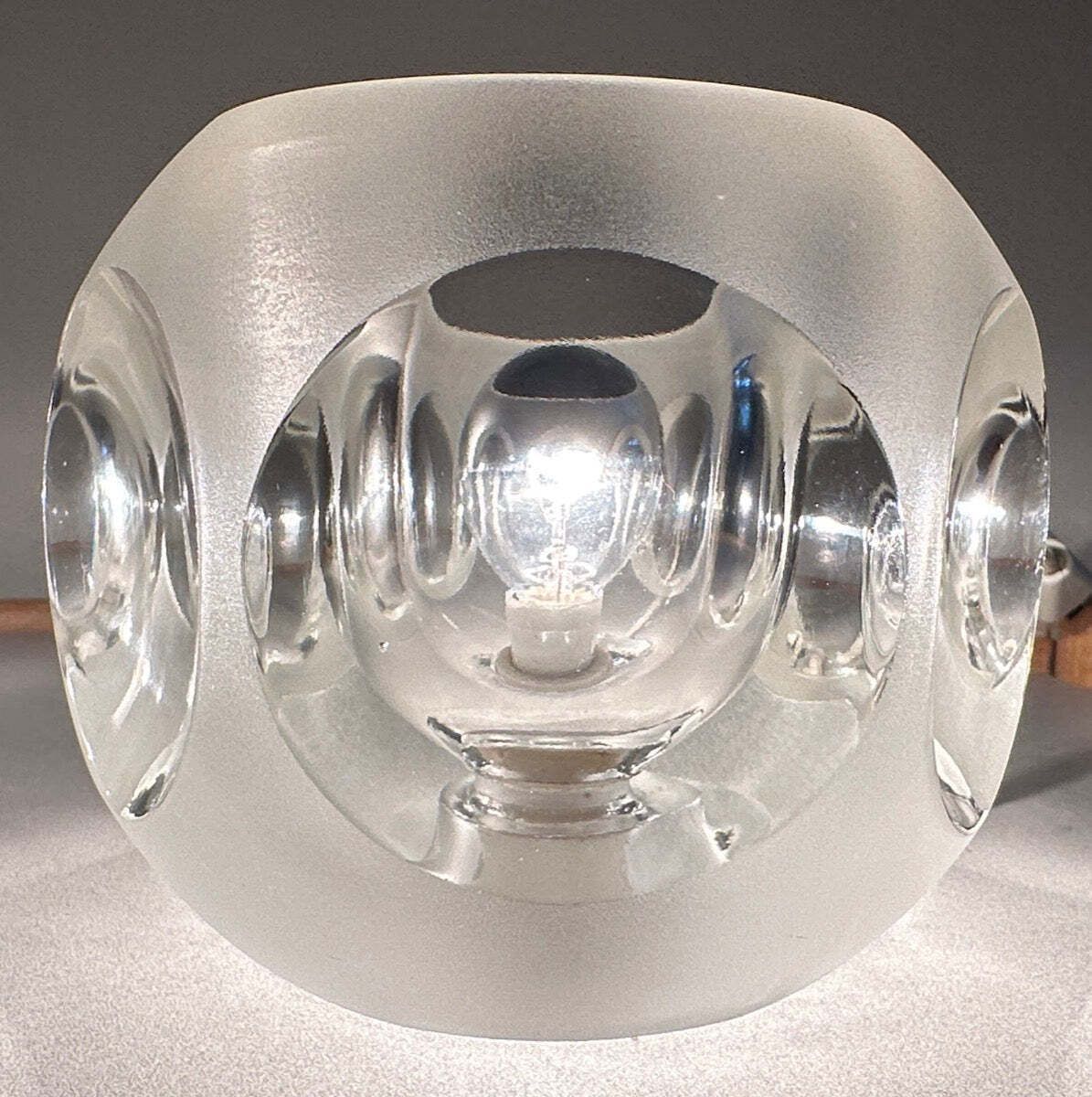 395.0 Pair Of 1970s German Peill & Putzler Frosted & Clear Concave Glass Round Table Lamps photo
