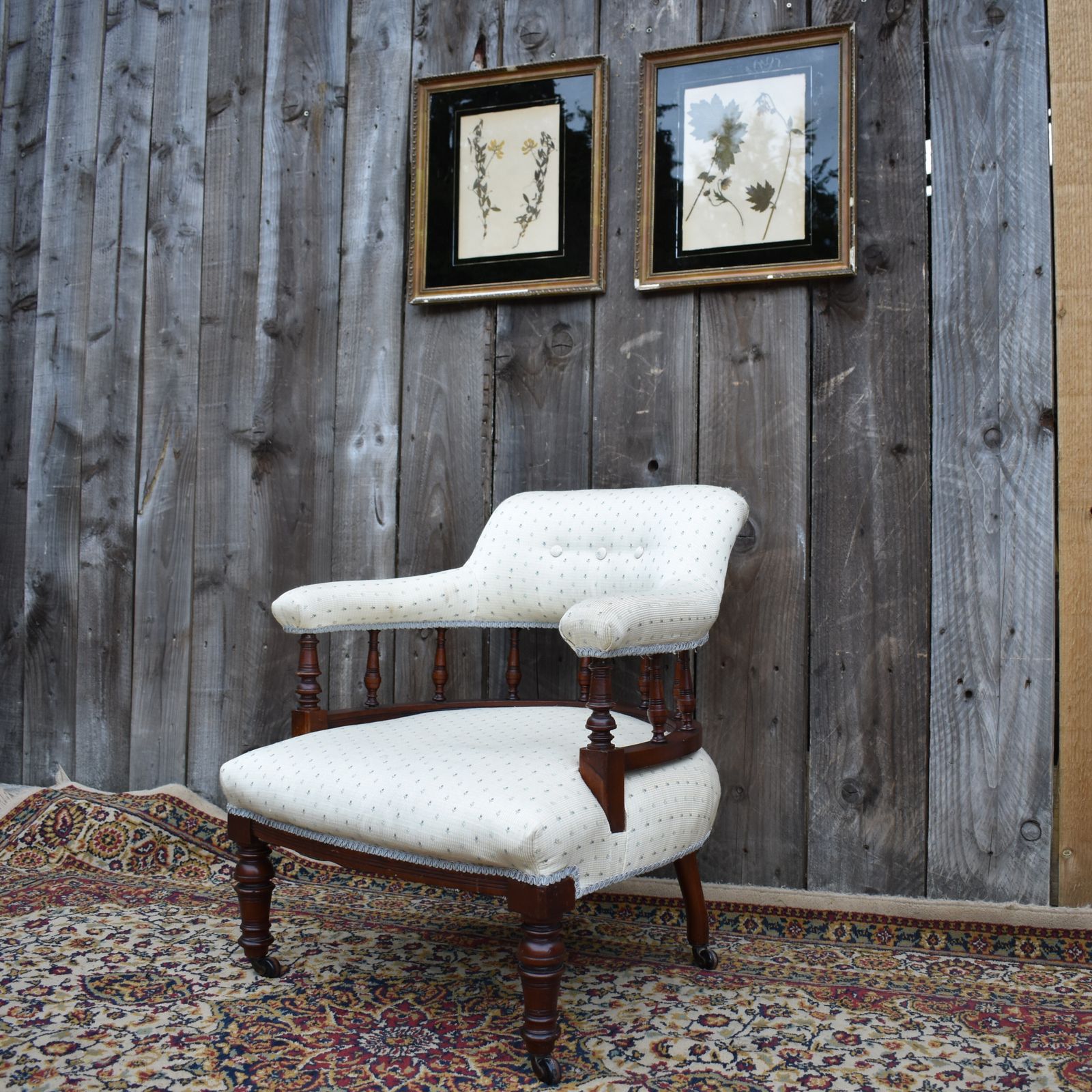 Antique Victorian Mahogany Hand Turned Spindle Tub Bedroom Nursing Armchair photo for sale