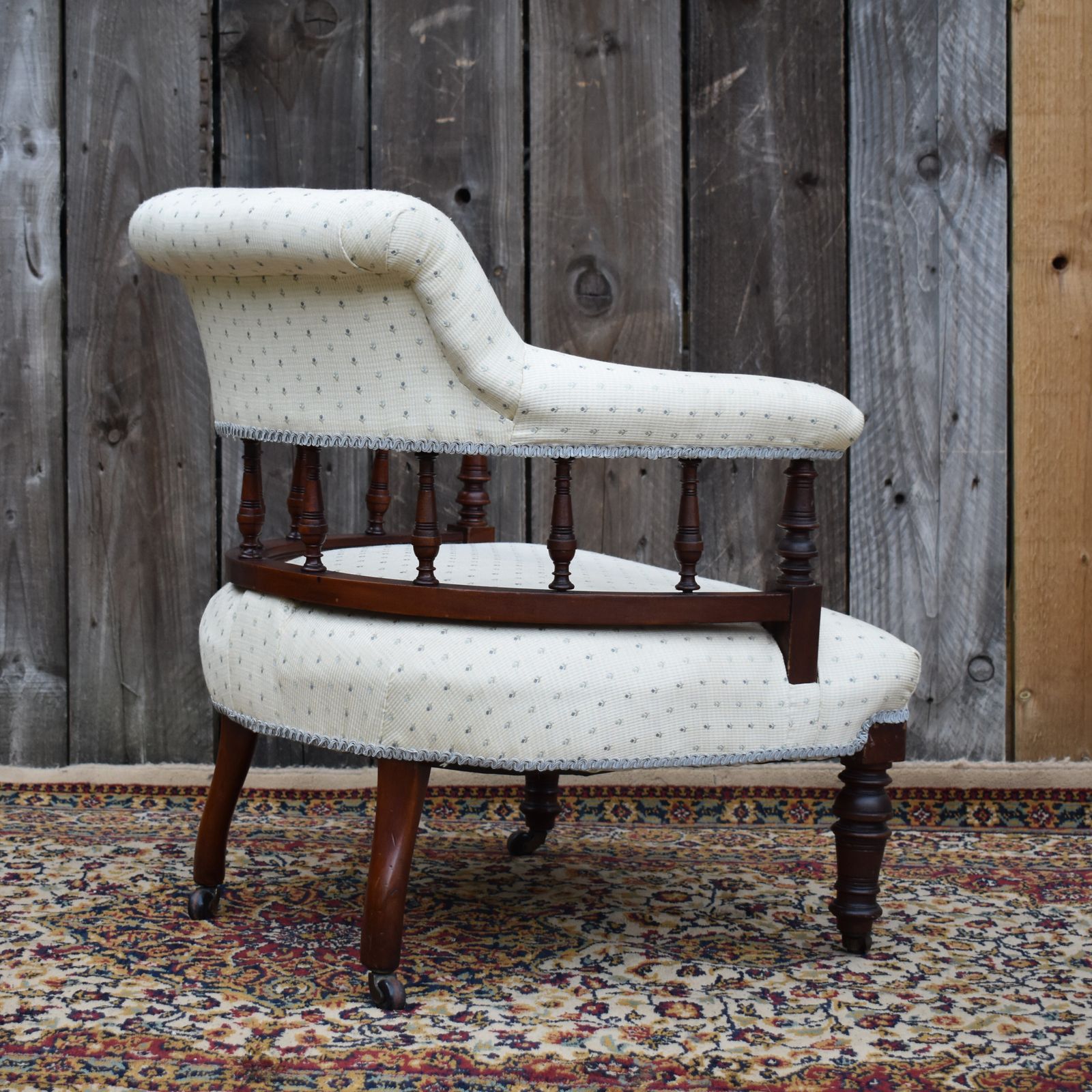 Antique Victorian Mahogany Hand Turned Spindle Tub Bedroom Nursing Armchair photo Furniture