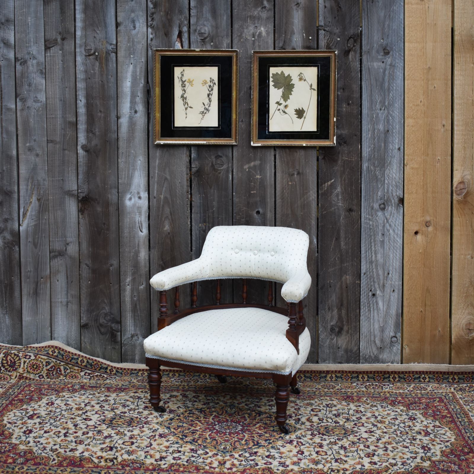 Antique Victorian Mahogany Hand Turned Spindle Tub Bedroom Nursing Armchair photo vintage