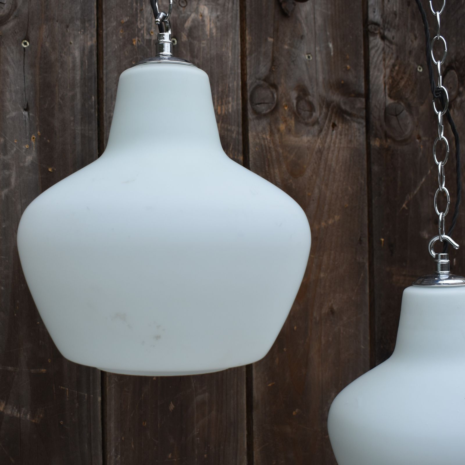 Antique Early 20th Century Three Opaline Glass Chapel Church Pendant Light photo Lighting