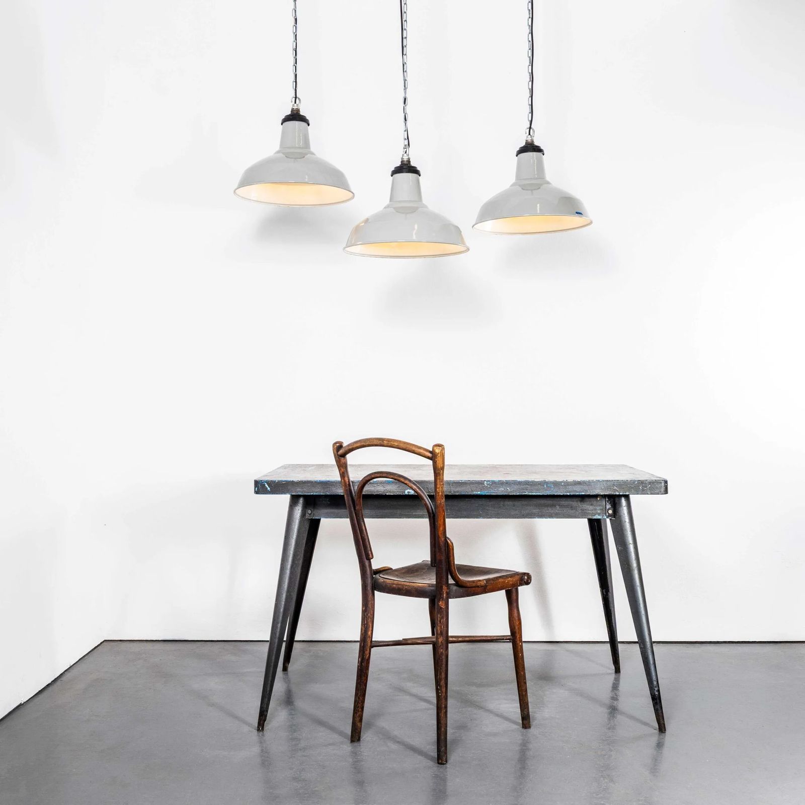 1950’s Thorlux Industrial Enamel Grey Pendant Lamps – 16 Inch photo furniture
