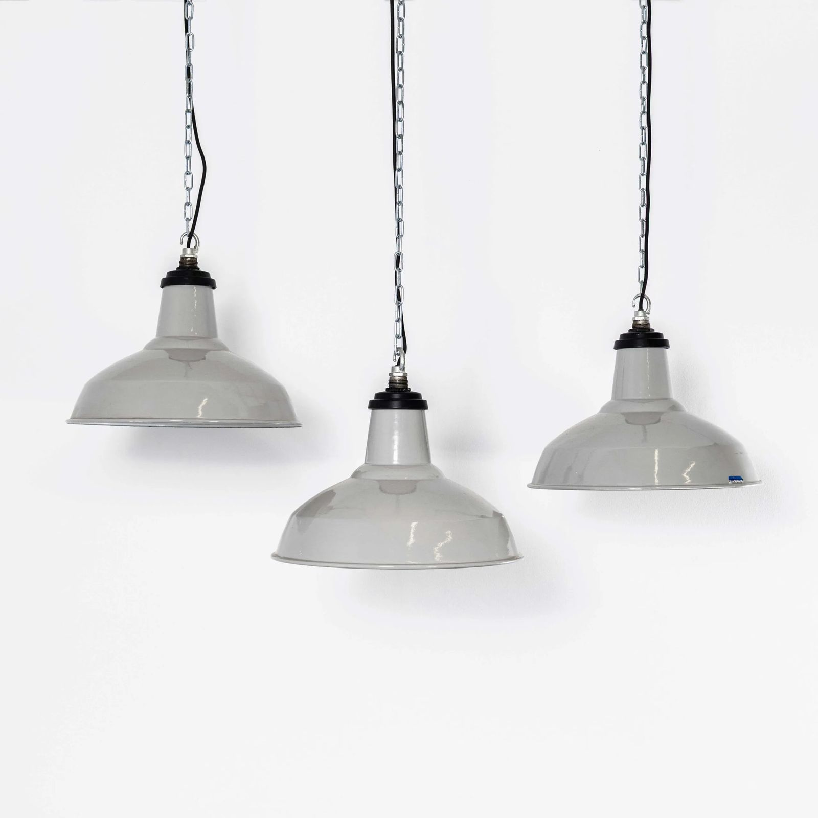 1950’s Thorlux Industrial Enamel Grey Pendant Lamps – 16 Inch photo 234.0
