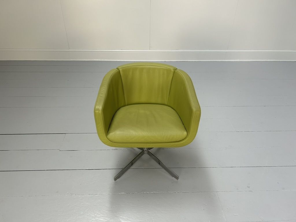 photo for sale Pair Of B&B Italia “Tulip Sixty” Armchairs – In Lime Green “Gamma” Leather