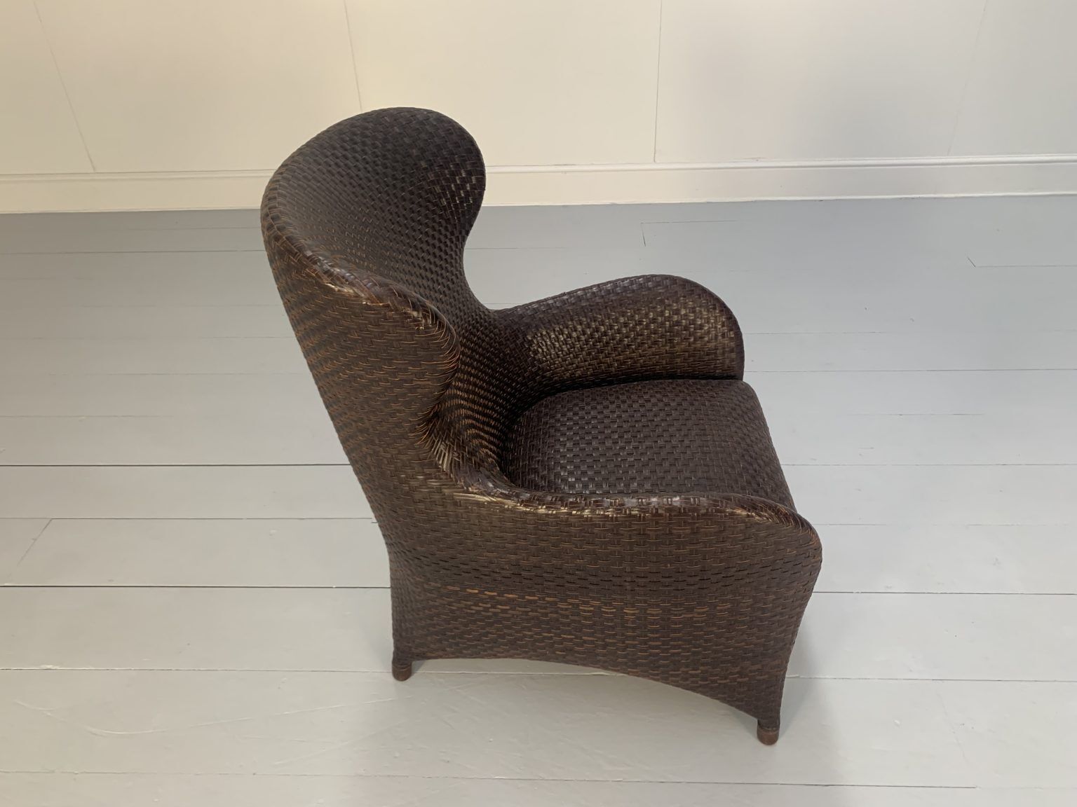 Rare Woven Leather Armchair & Footstool – In Brown Leather photo 5900.0