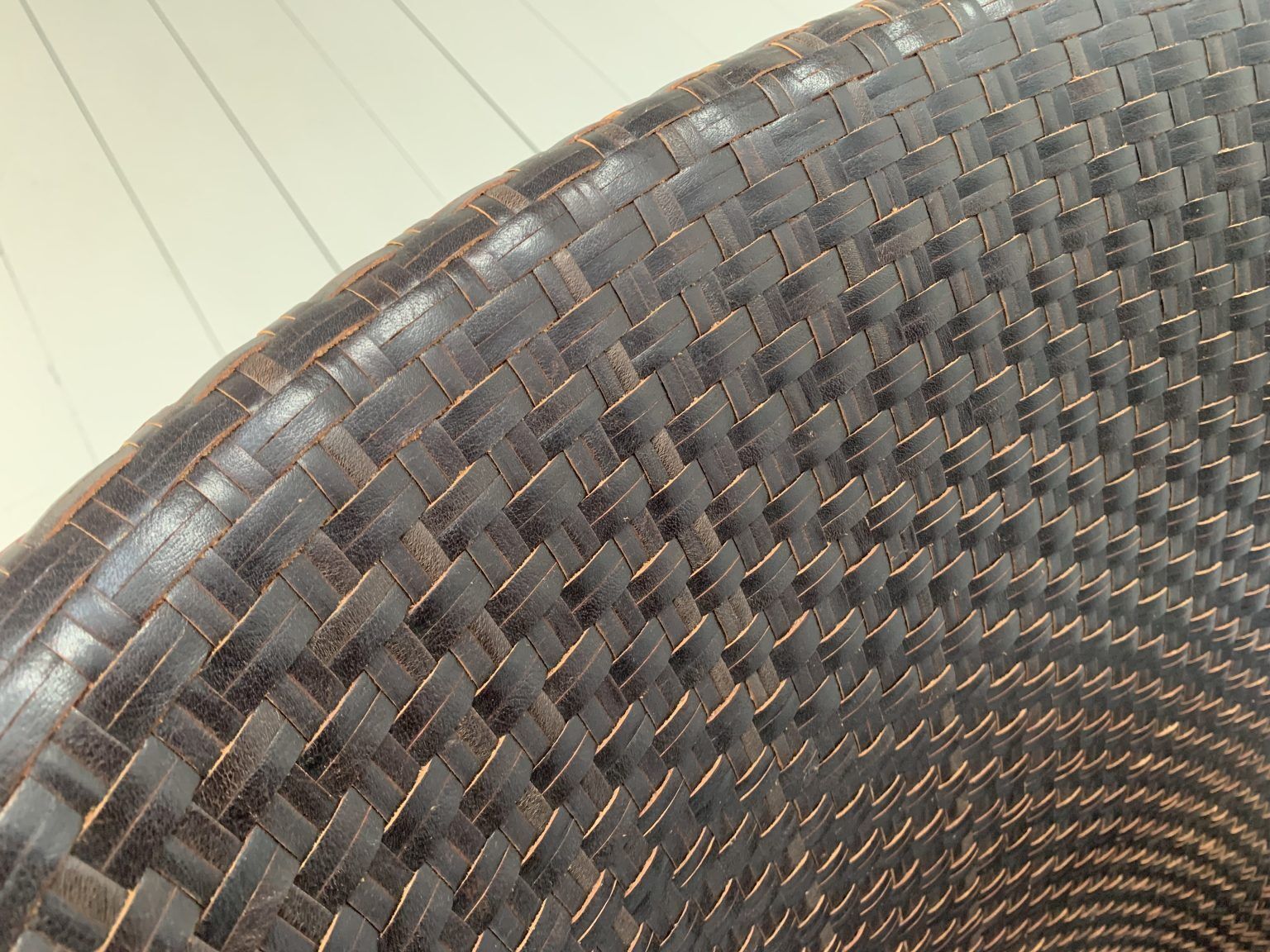 photo for sale Rare Woven Leather Armchair & Footstool – In Brown Leather
