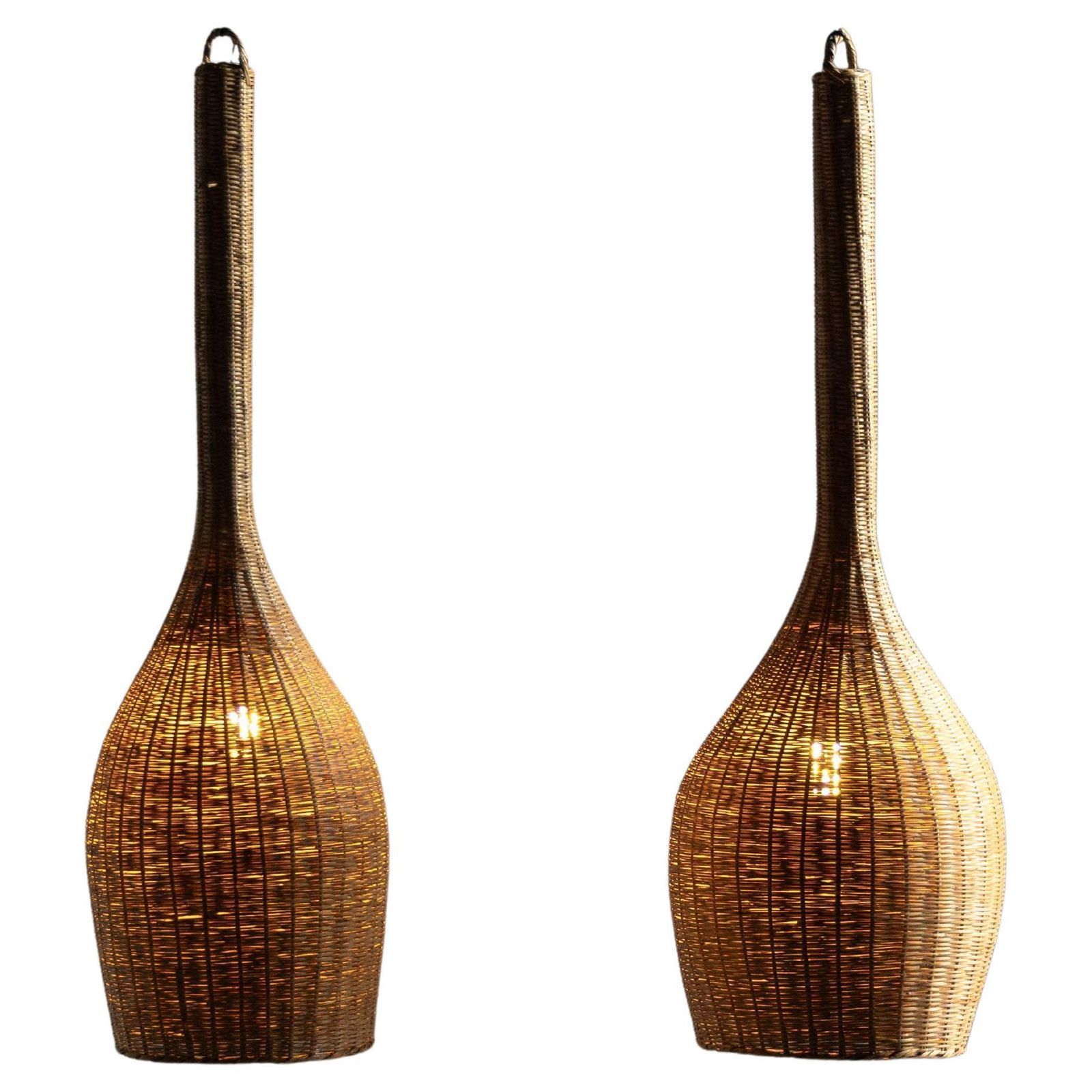 Sculptural Rattan Pendant Lamps, France, 1960s
