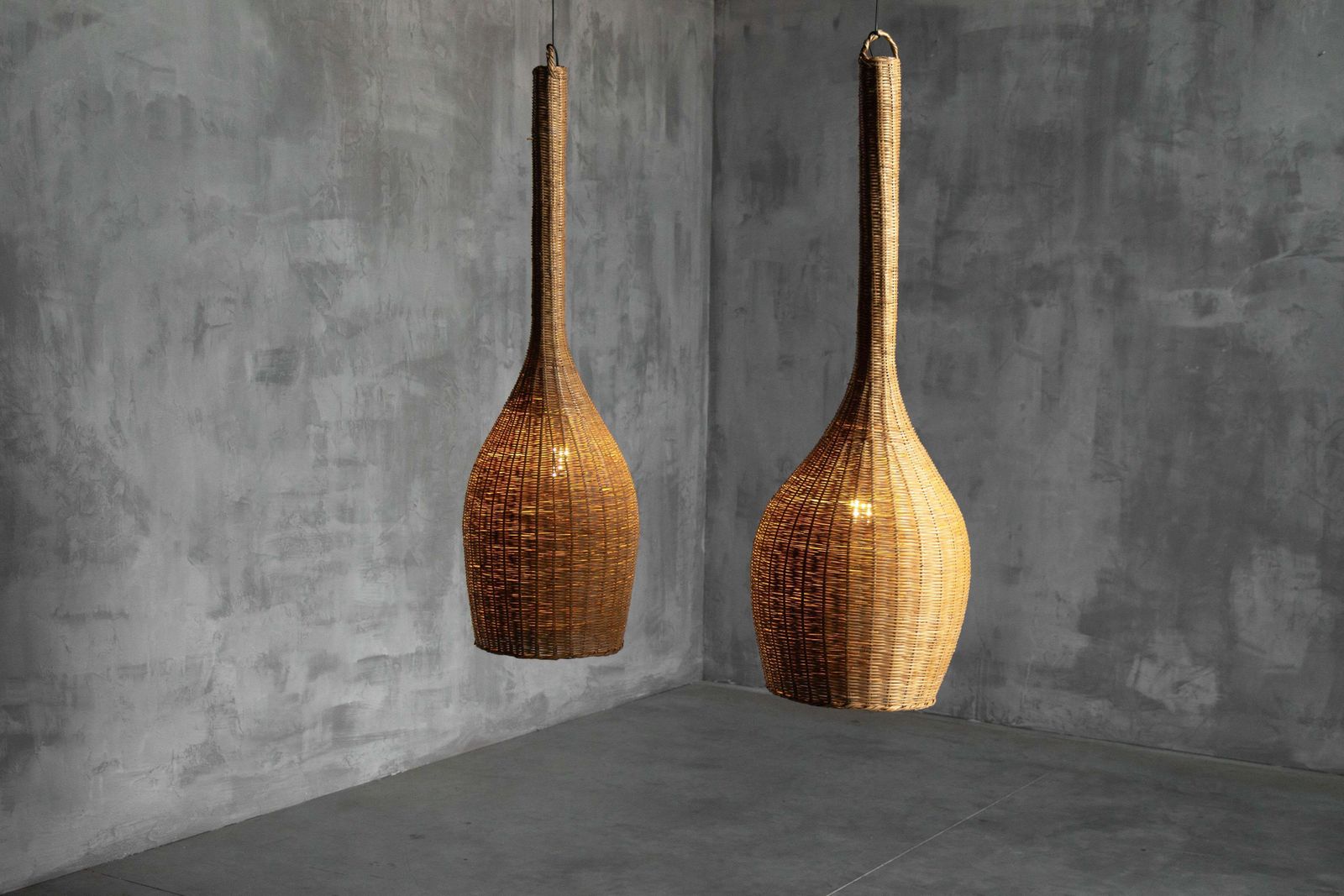 Sculptural Rattan Pendant Lamps, France, 1960s photo Lighting