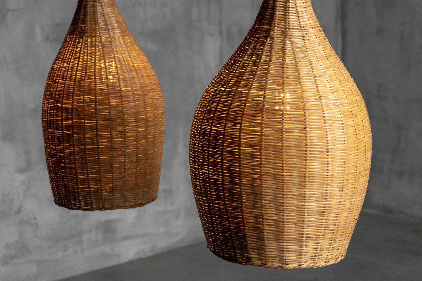 photo furniture Sculptural Rattan Pendant Lamps, France, 1960s