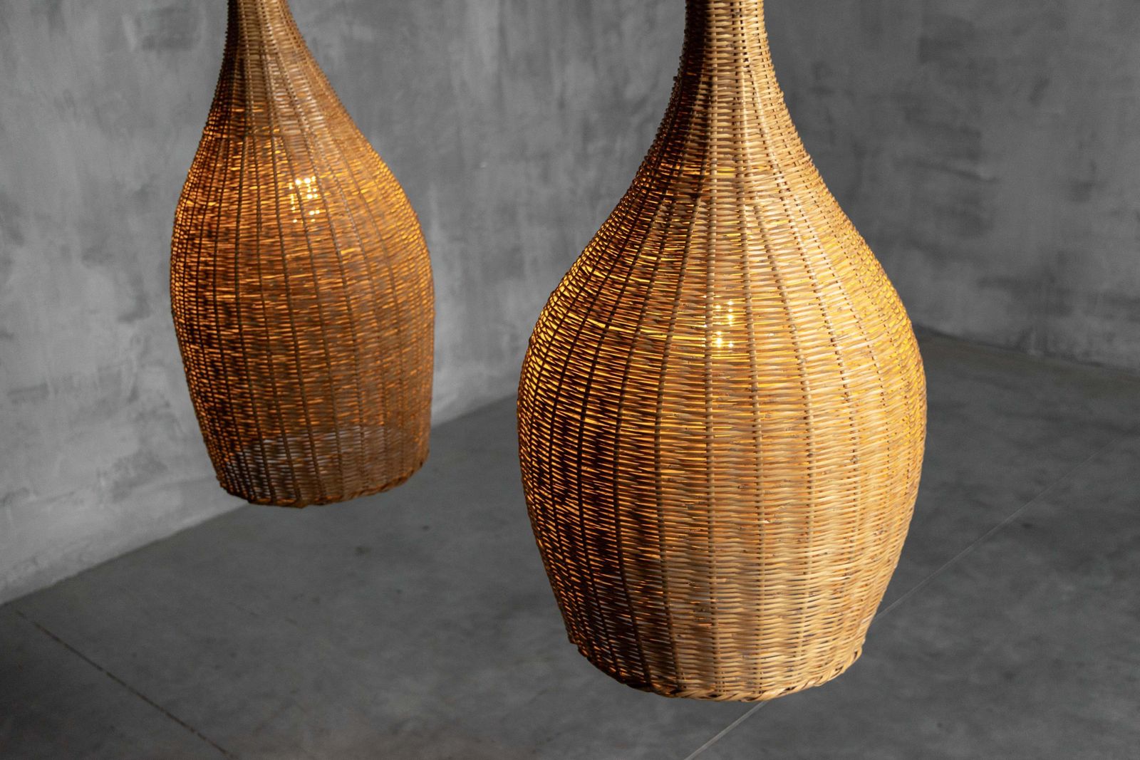 photo vintage Sculptural Rattan Pendant Lamps, France, 1960s