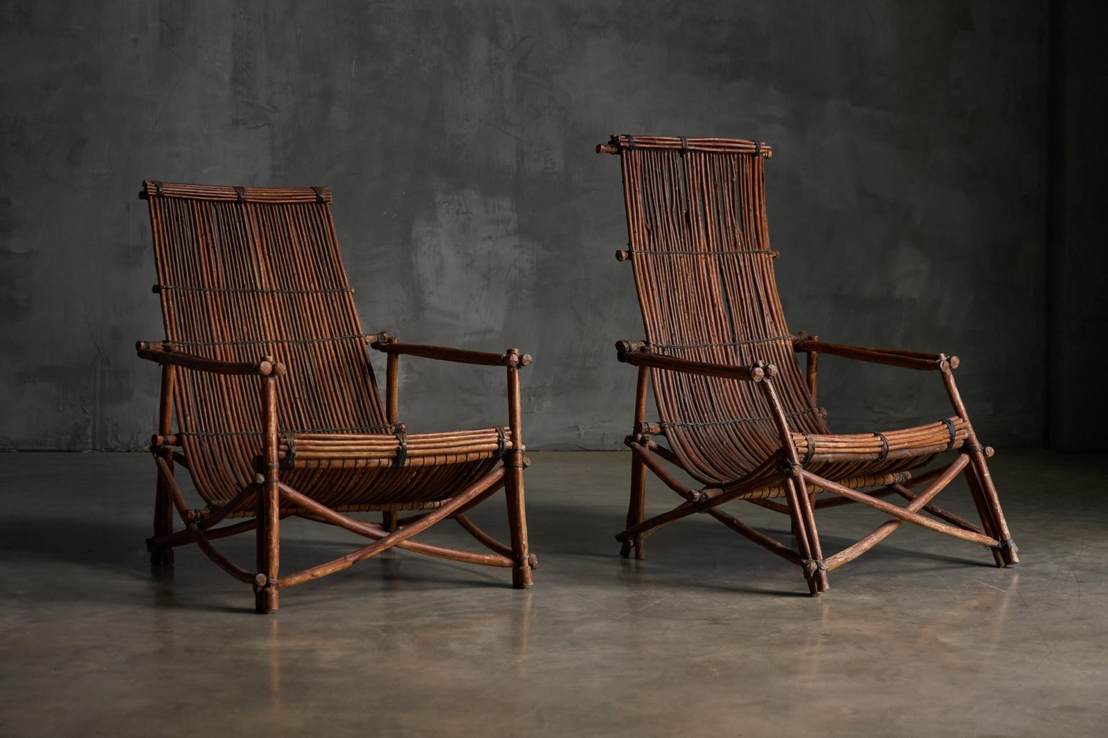 Rustic Reclining Chairs In Handcrafted Wicker, France, 1950s photo vinterior