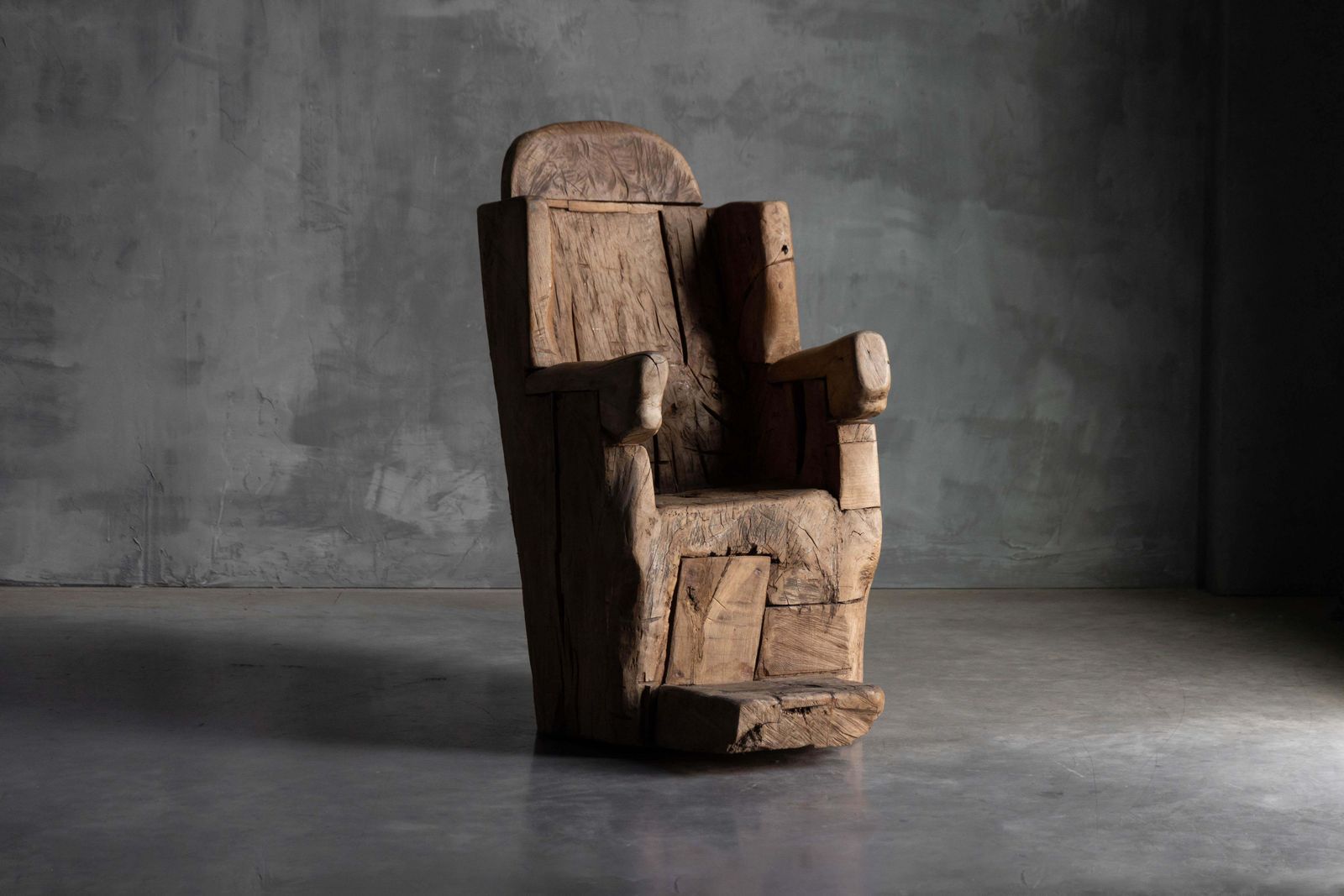 Brutalist Monoxylite Throne Chair, France, 19th Century photo furniture