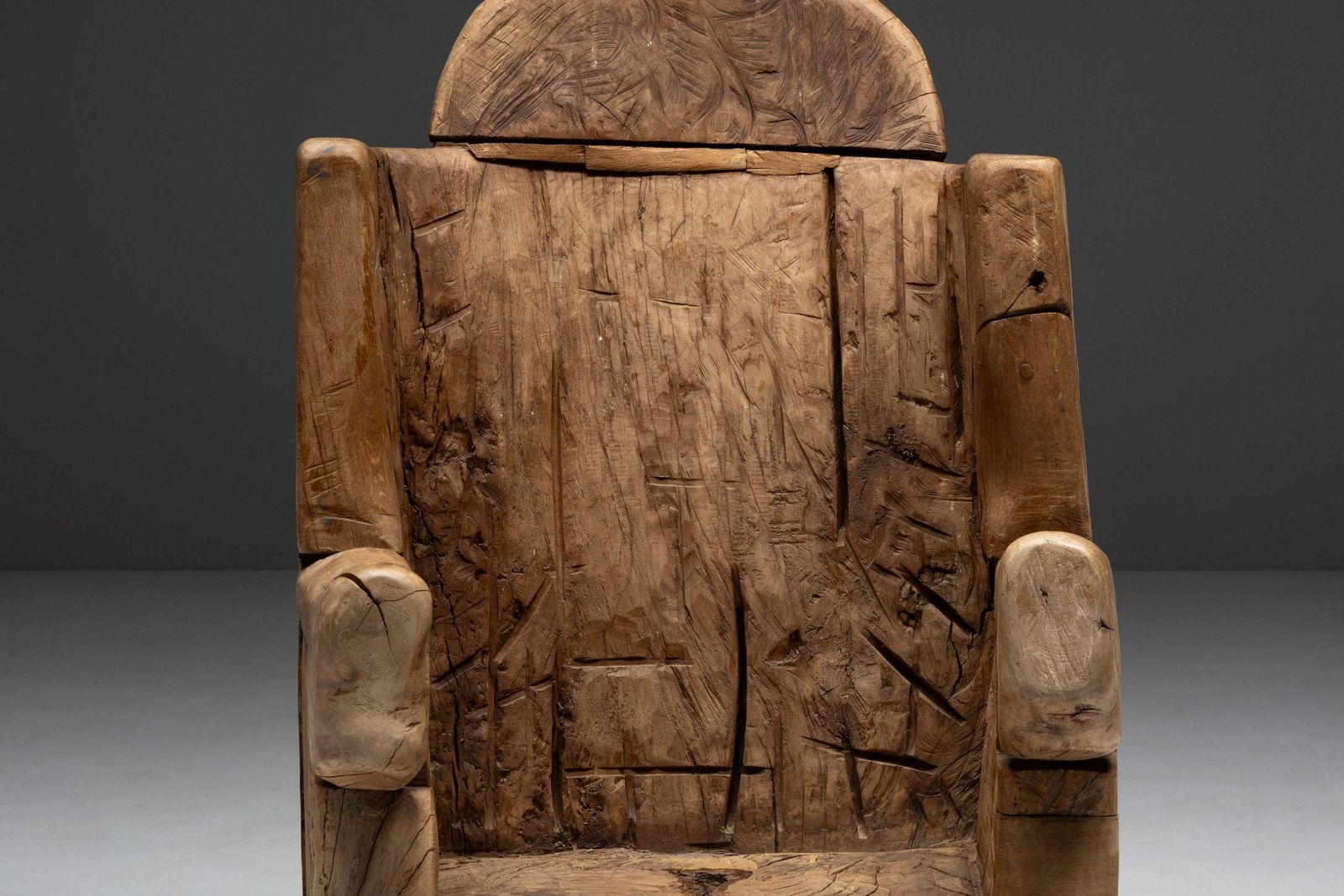 photo for sale Brutalist Monoxylite Throne Chair, France, 19th Century