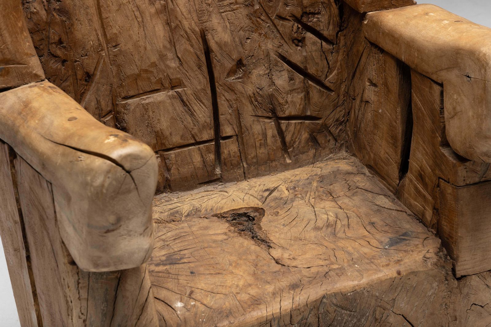 Furniture Brutalist Monoxylite Throne Chair, France, 19th Century photo