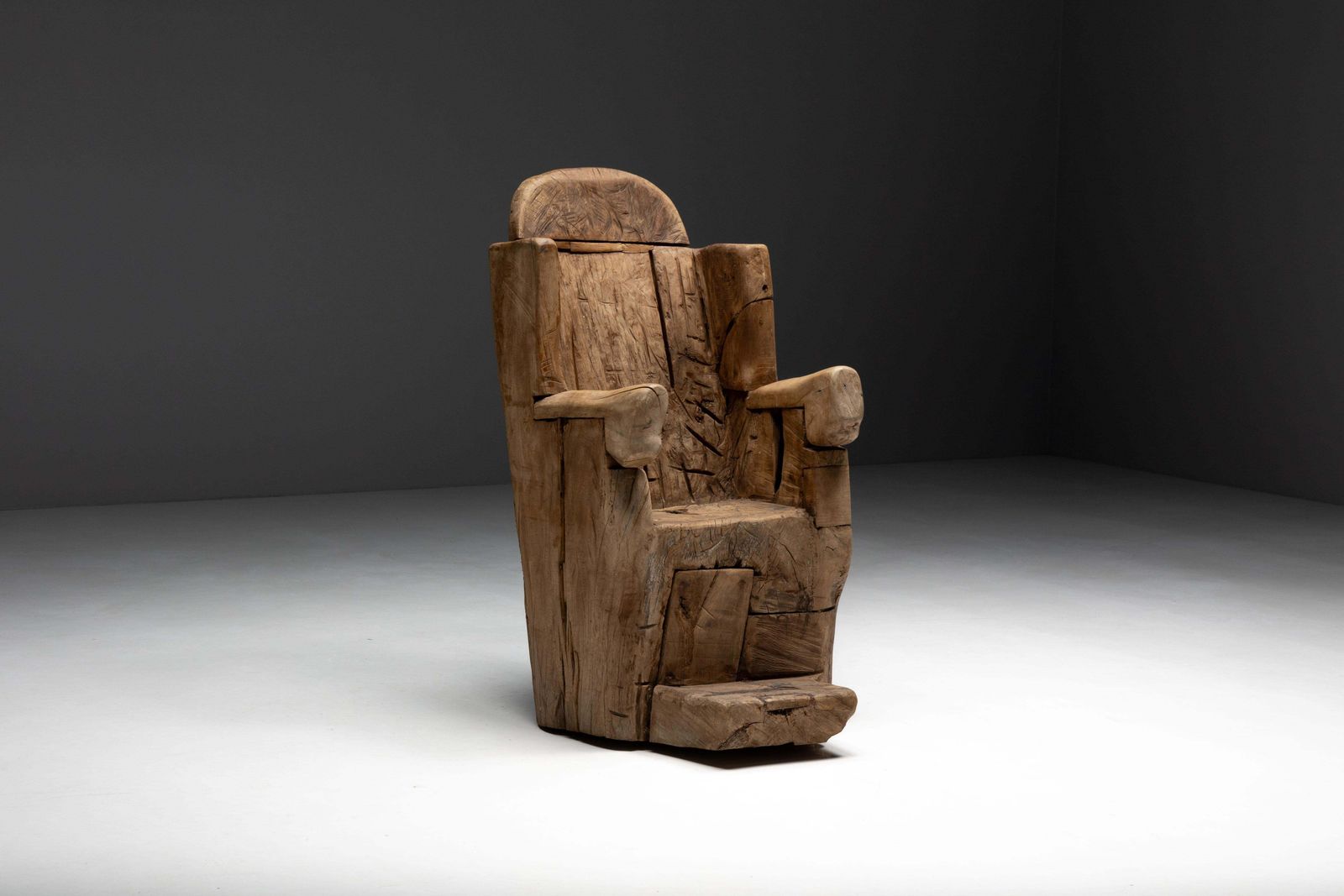 photo vinterior Brutalist Monoxylite Throne Chair, France, 19th Century