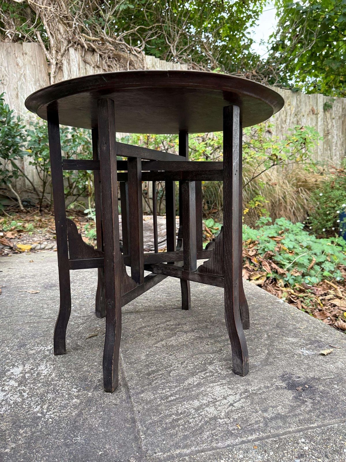 Antique 1920s Folding Brass Tray Table | Hand Etched Middle Eastern Table, Carved Hardwood Base, Moorish Style, Plant Stand, Plant Table photo for sale