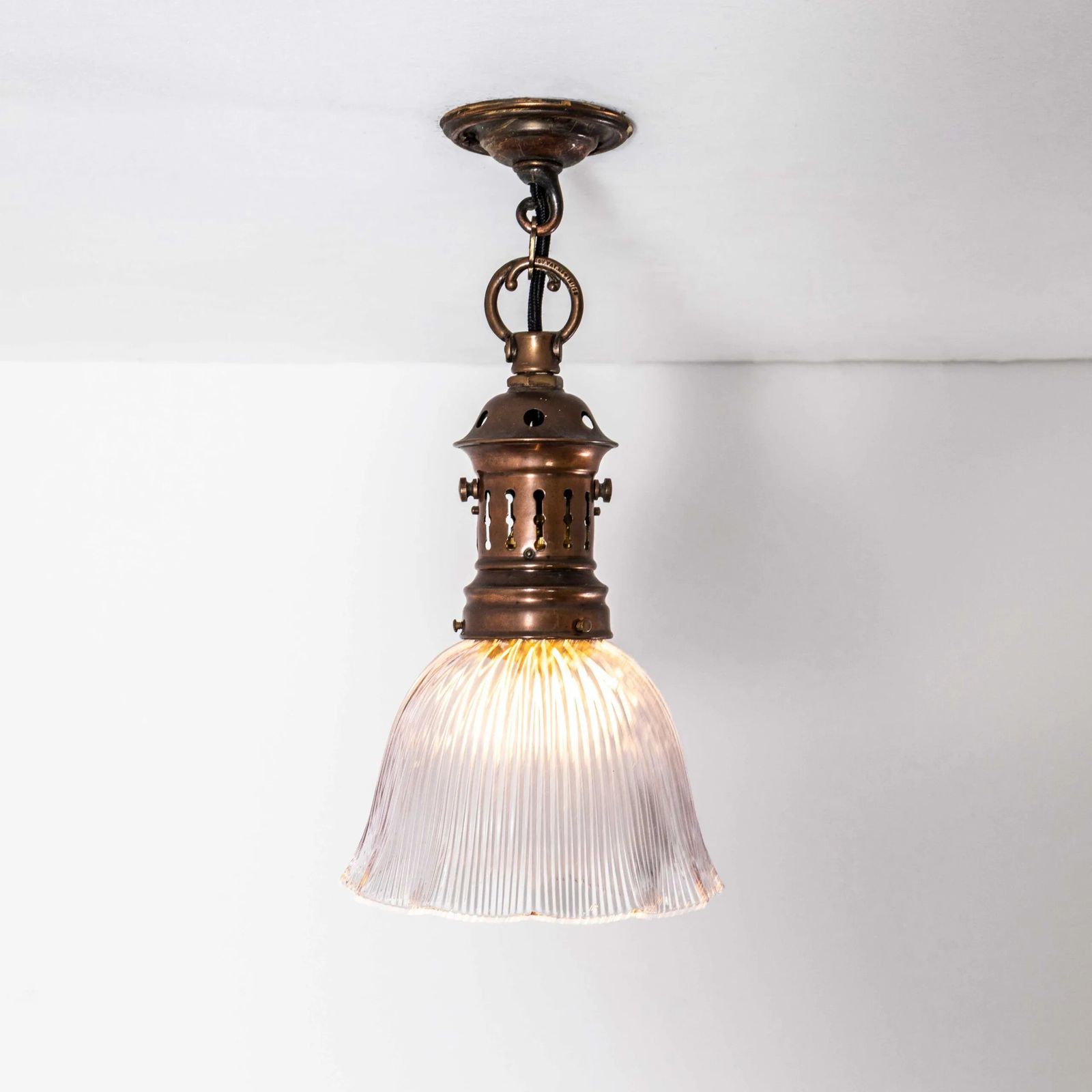 19th Century Original Single Copper Holophane Pendant Lamp
