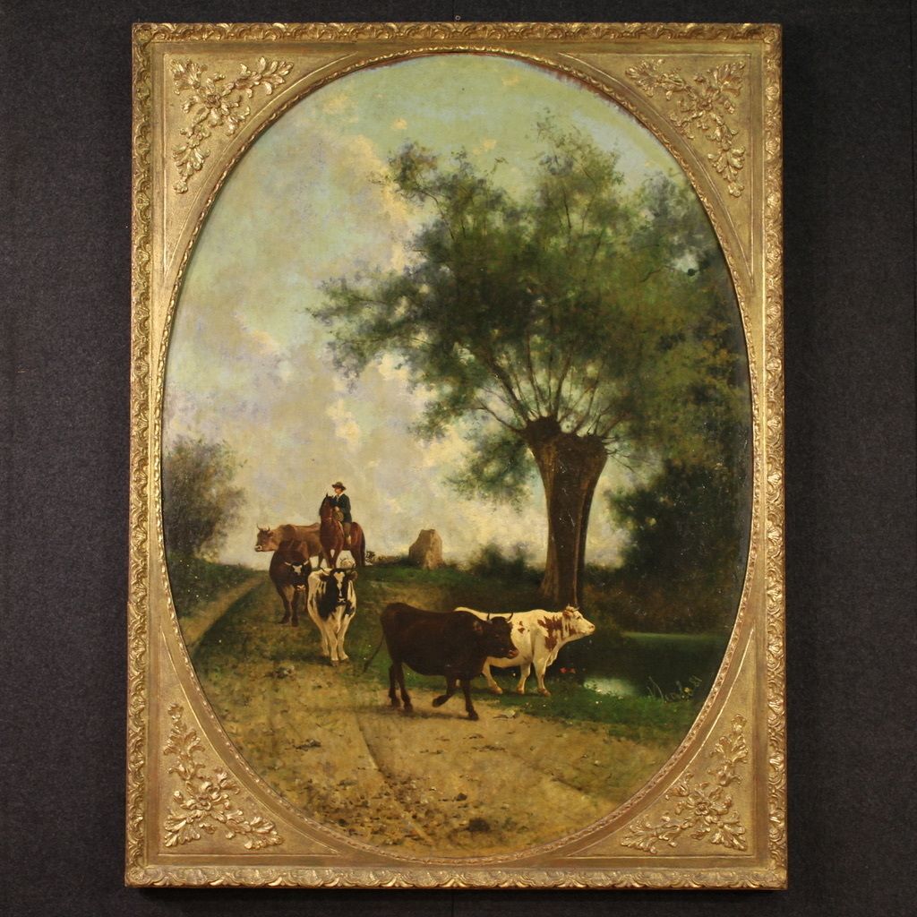 Antique Italian Landscape Painting Signed And Dated 1881