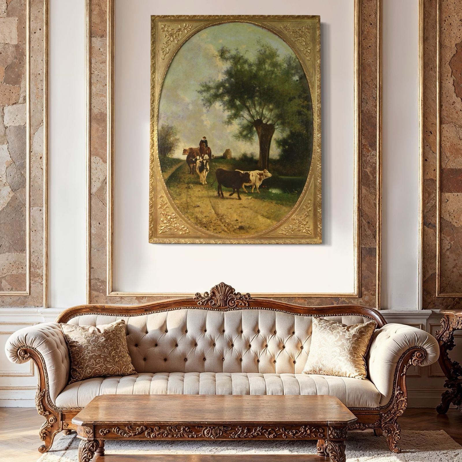 photo vinterior Antique Italian Landscape Painting Signed And Dated 1881