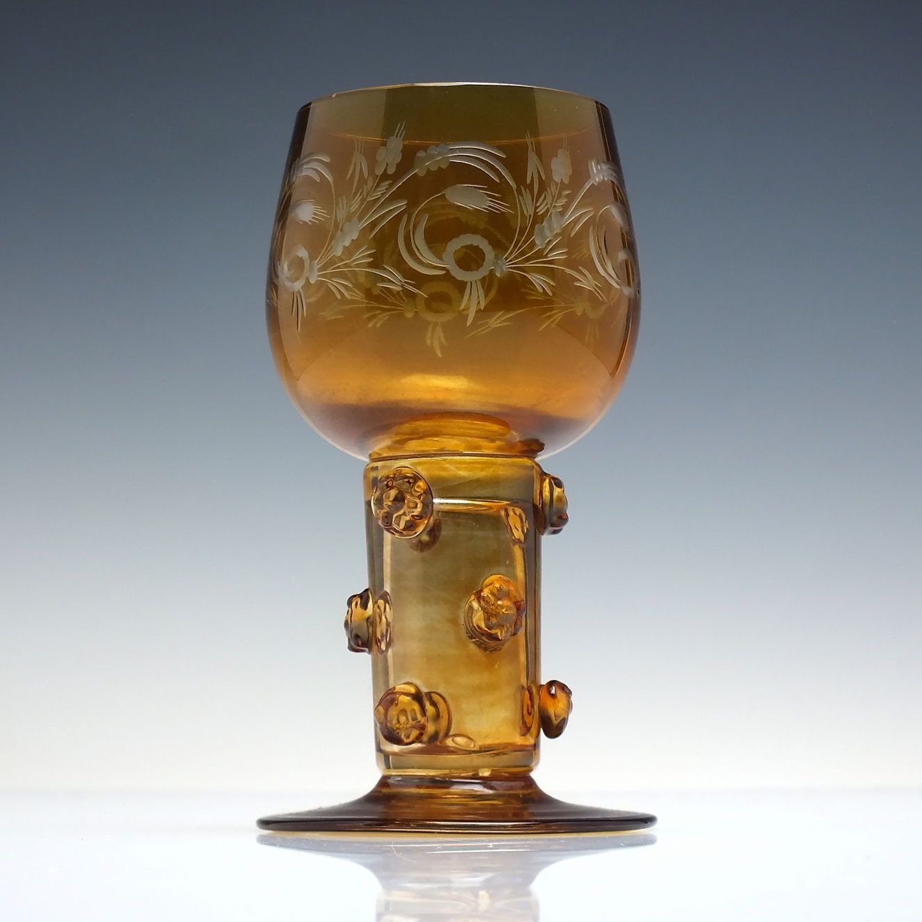 Six Antique Bohemian Engraved Amber Wine Glass Roemers C1900 photo furniture
