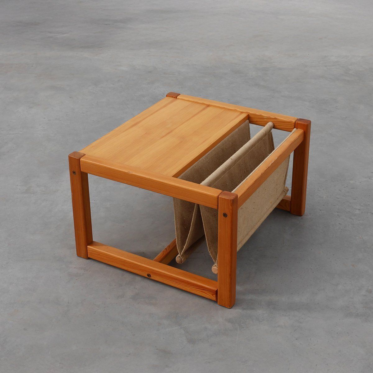 Pine And Linen Safari Series Coffee Table With Magazine Rack By Karin Möbring For Ikea, Sweden, 1970s