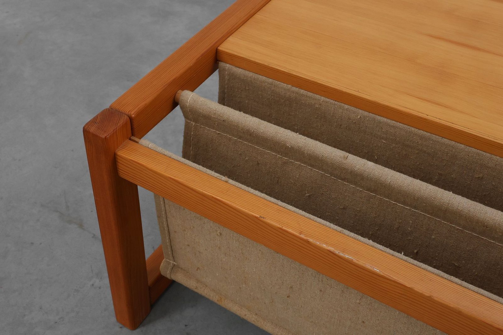 photo vinterior Pine And Linen Safari Series Coffee Table With Magazine Rack By Karin Möbring For Ikea, Sweden, 1970s