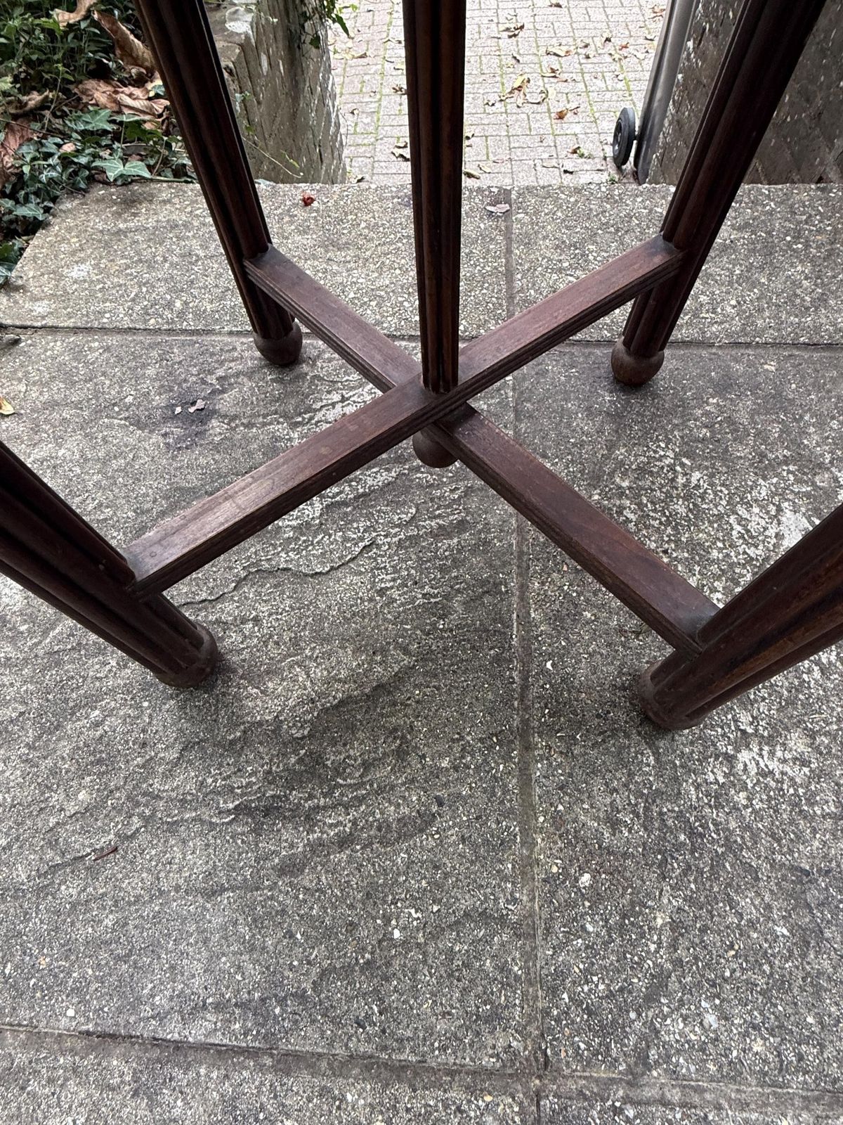 Antique 1920s Anglo Indian Brass Tray Table | Carved Hardwood Base, Folding Stand, Hand Etched Moroccan Style, Benares 1900s Folding Table photo vintage