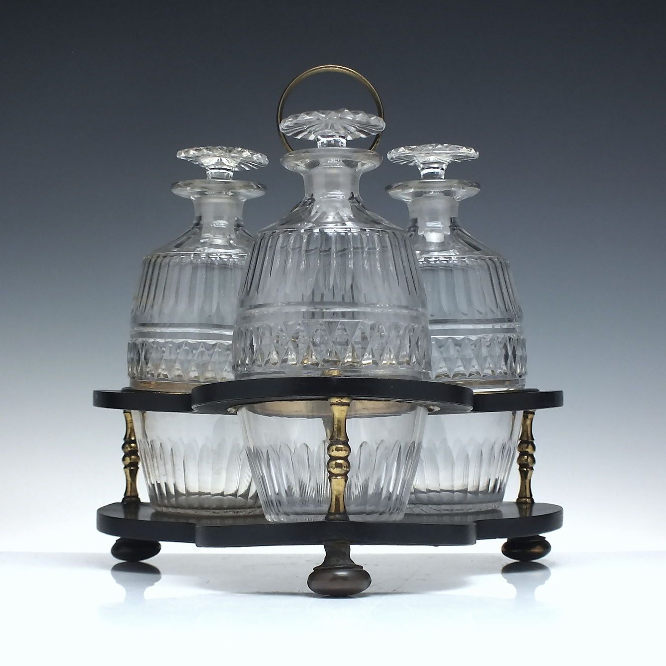 Georgian Glass Barrel Spirit Decanters In Original Stand C1820