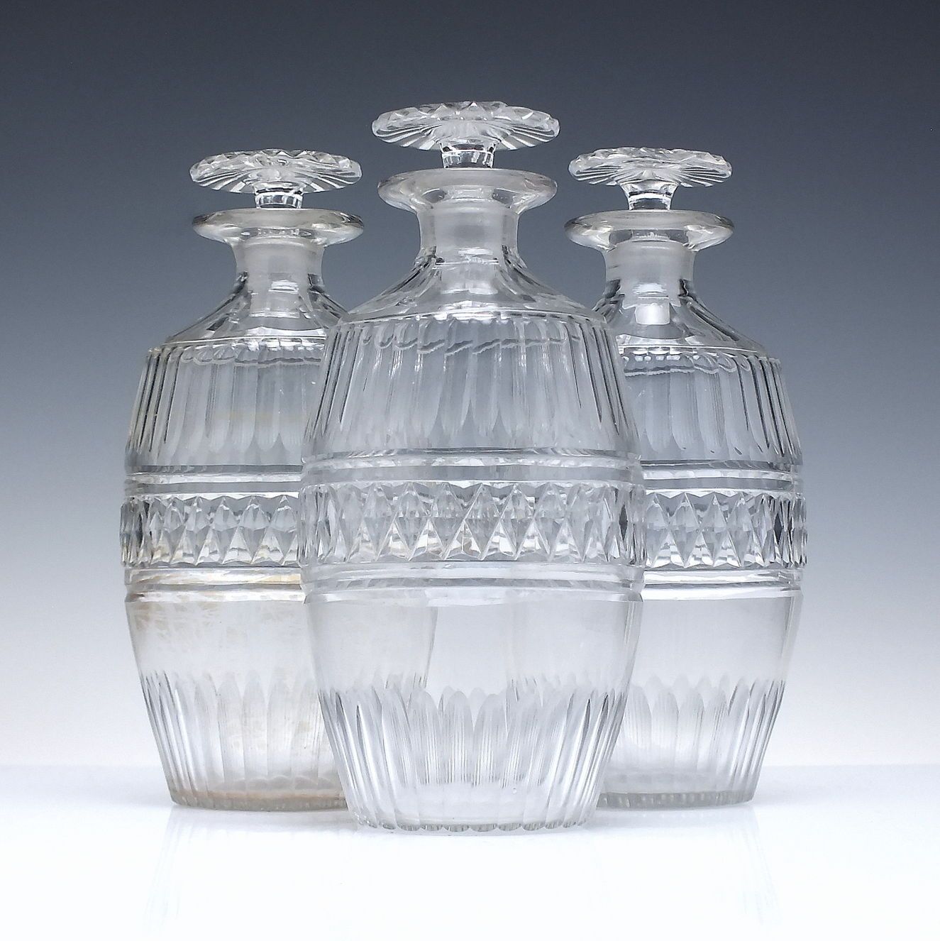 Georgian Glass Barrel Spirit Decanters In Original Stand C1820 photo furniture