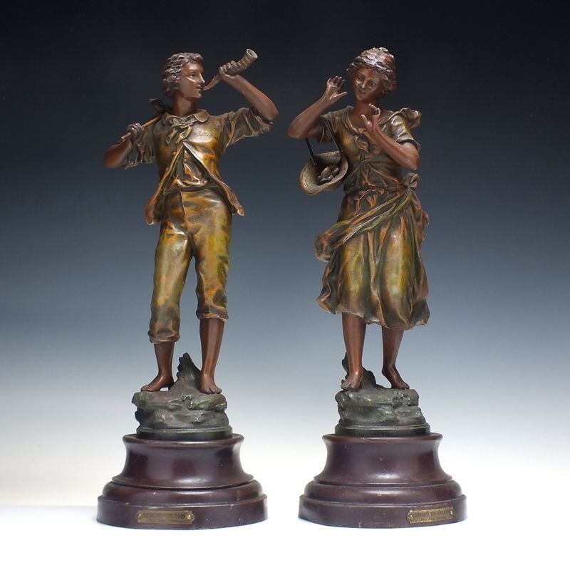 Signed Pair Of 19th Century French Spelter Sculptures By Auguste Moreau C1900
