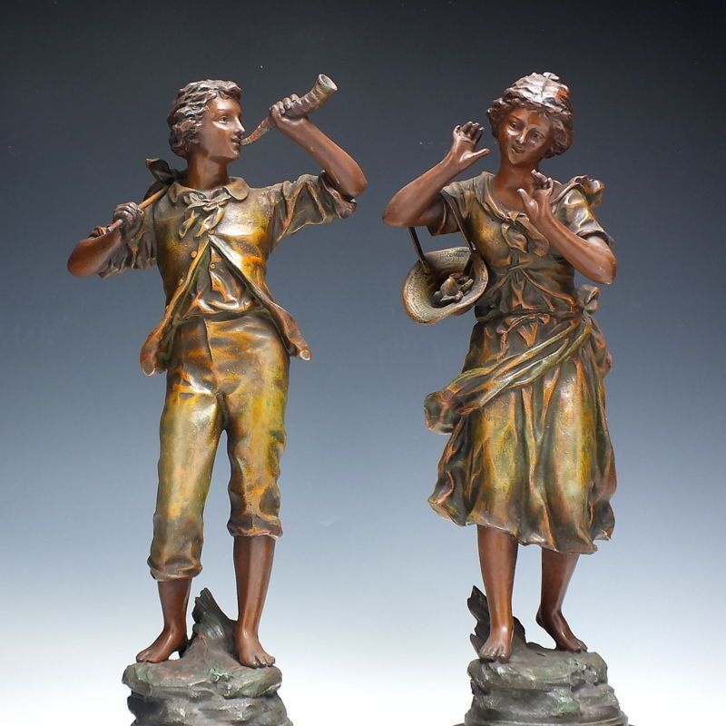 Signed Pair Of 19th Century French Spelter Sculptures By Auguste Moreau C1900 photo furniture
