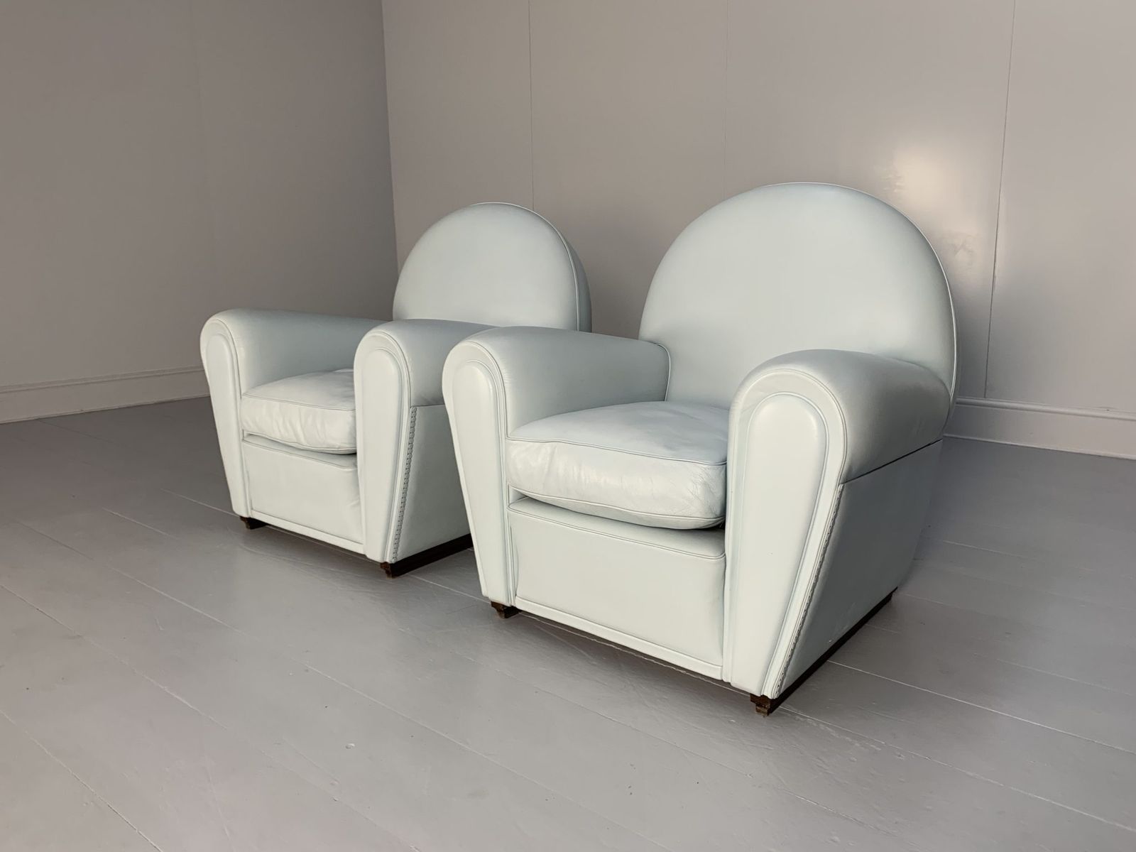 Pair Of Poltrona Frau “Vanity Fair” Armchairs – In Pelle Frau Pale Blue Leather
