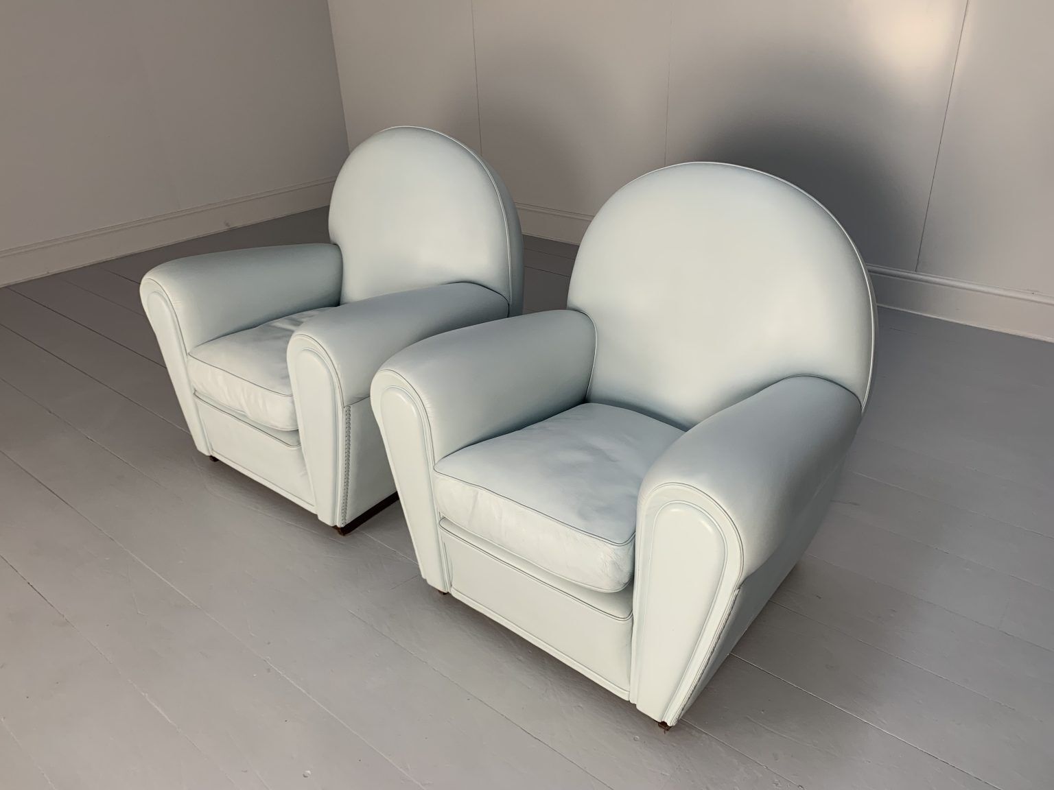 Pair Of Poltrona Frau “Vanity Fair” Armchairs – In Pelle Frau Pale Blue Leather photo furniture