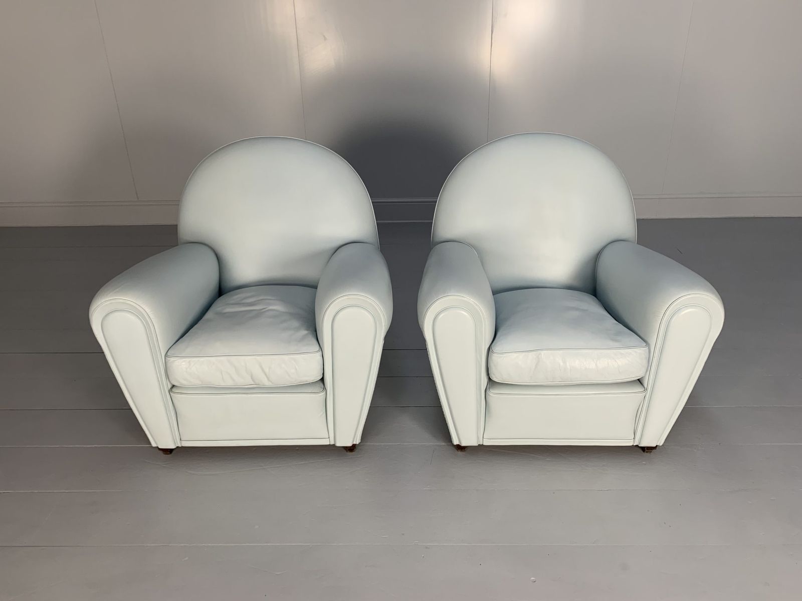 Pair Of Poltrona Frau “Vanity Fair” Armchairs – In Pelle Frau Pale Blue Leather photo for sale