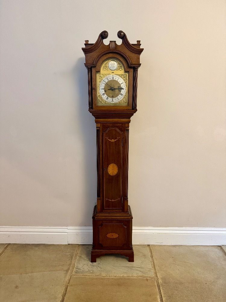 Fantastic Quality Edwardian Mahogany Inlaid Chiming Grandmother Clock