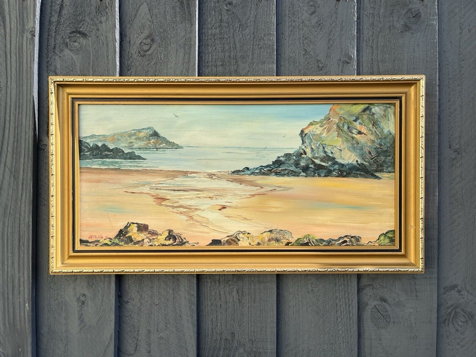 Original Jill Mickle Framed Oil Painting Traeth Bach Cemaes Bay Anglesey Coast