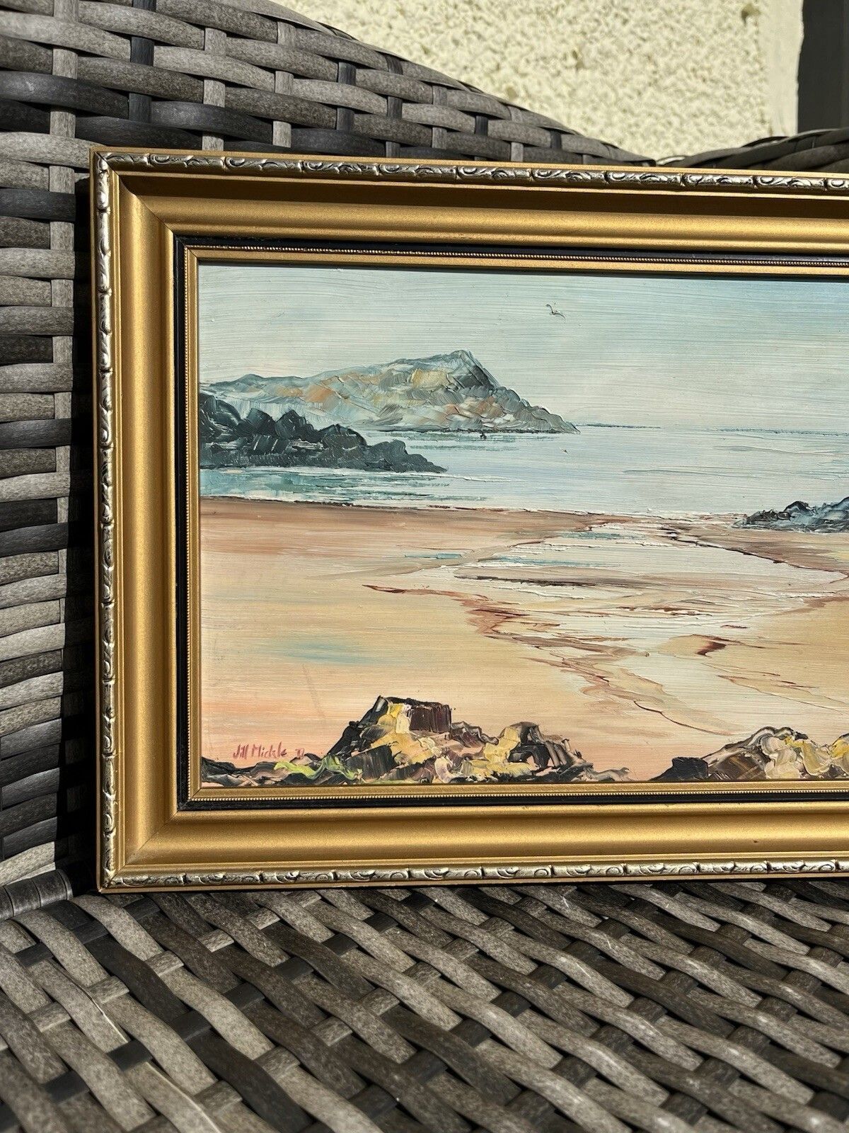 Original Jill Mickle Framed Oil Painting Traeth Bach Cemaes Bay Anglesey Coast photo 150.0