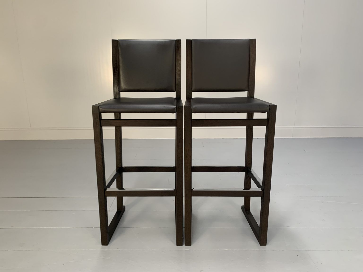 Pair Of B&B Italia “Musa Sm46g” Tall Bar Stool Chairs In Dark Grey Kasia Leather photo furniture