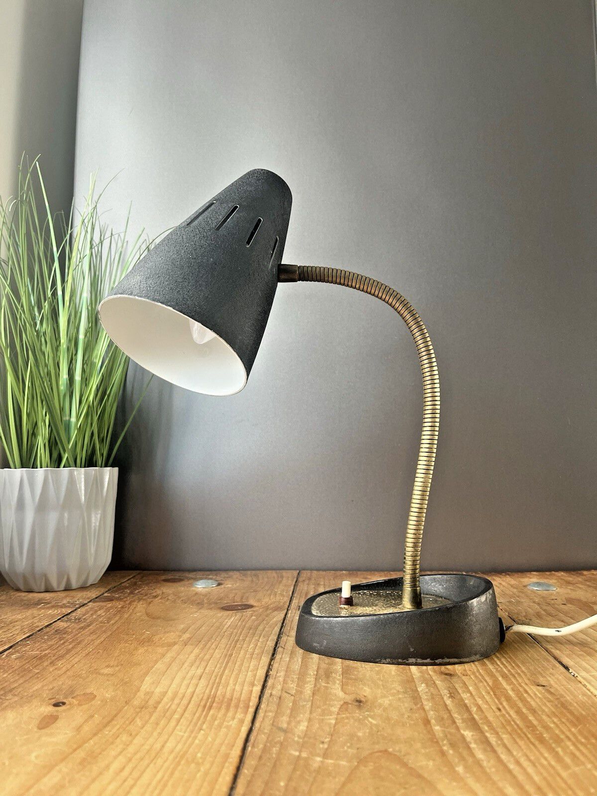 photo for sale Mid Century Industrial Pifco Adjustable Gooseneck Desk Lamp Black Shade Light