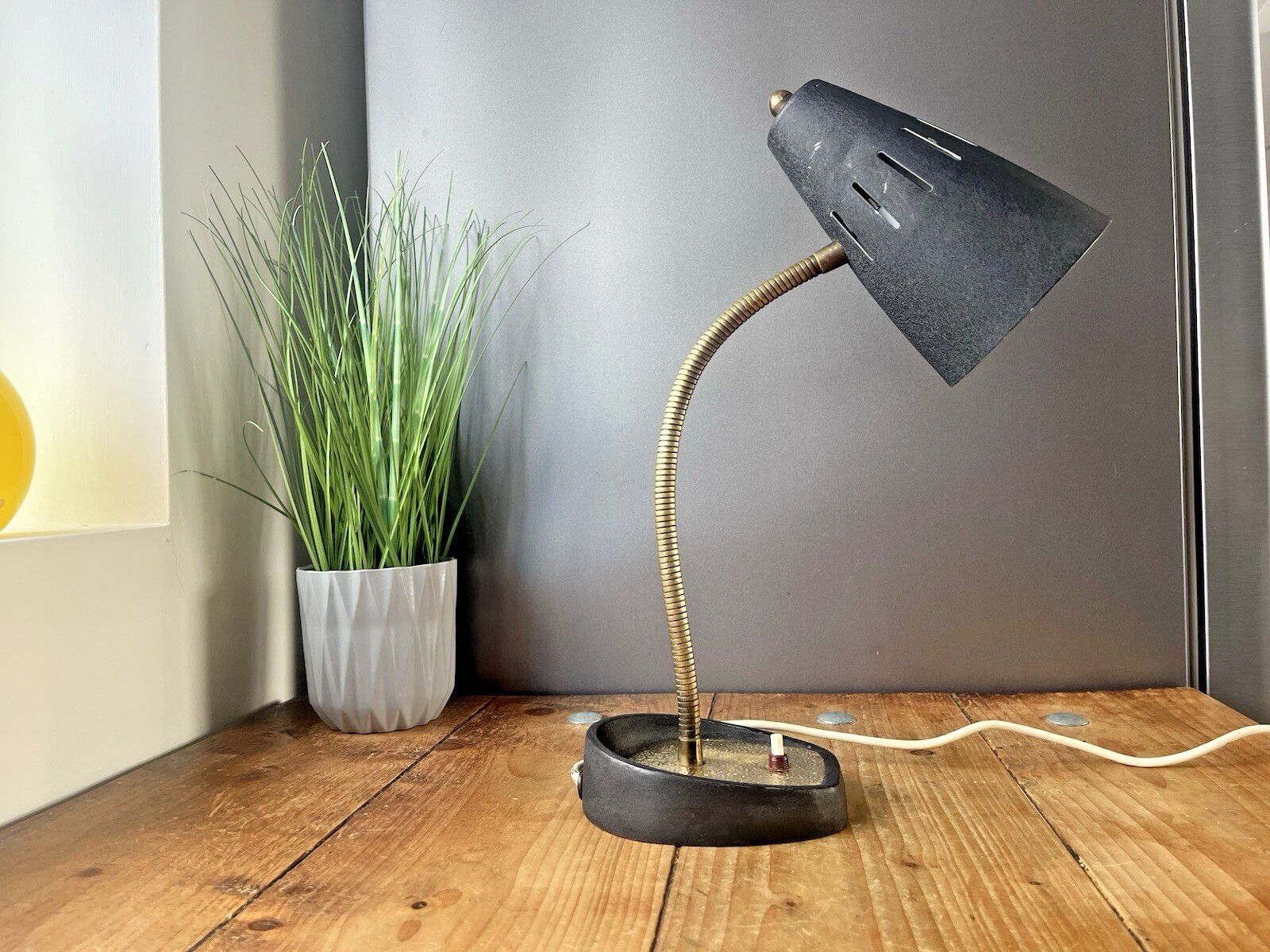 photo buy Mid Century Industrial Pifco Adjustable Gooseneck Desk Lamp Black Shade Light