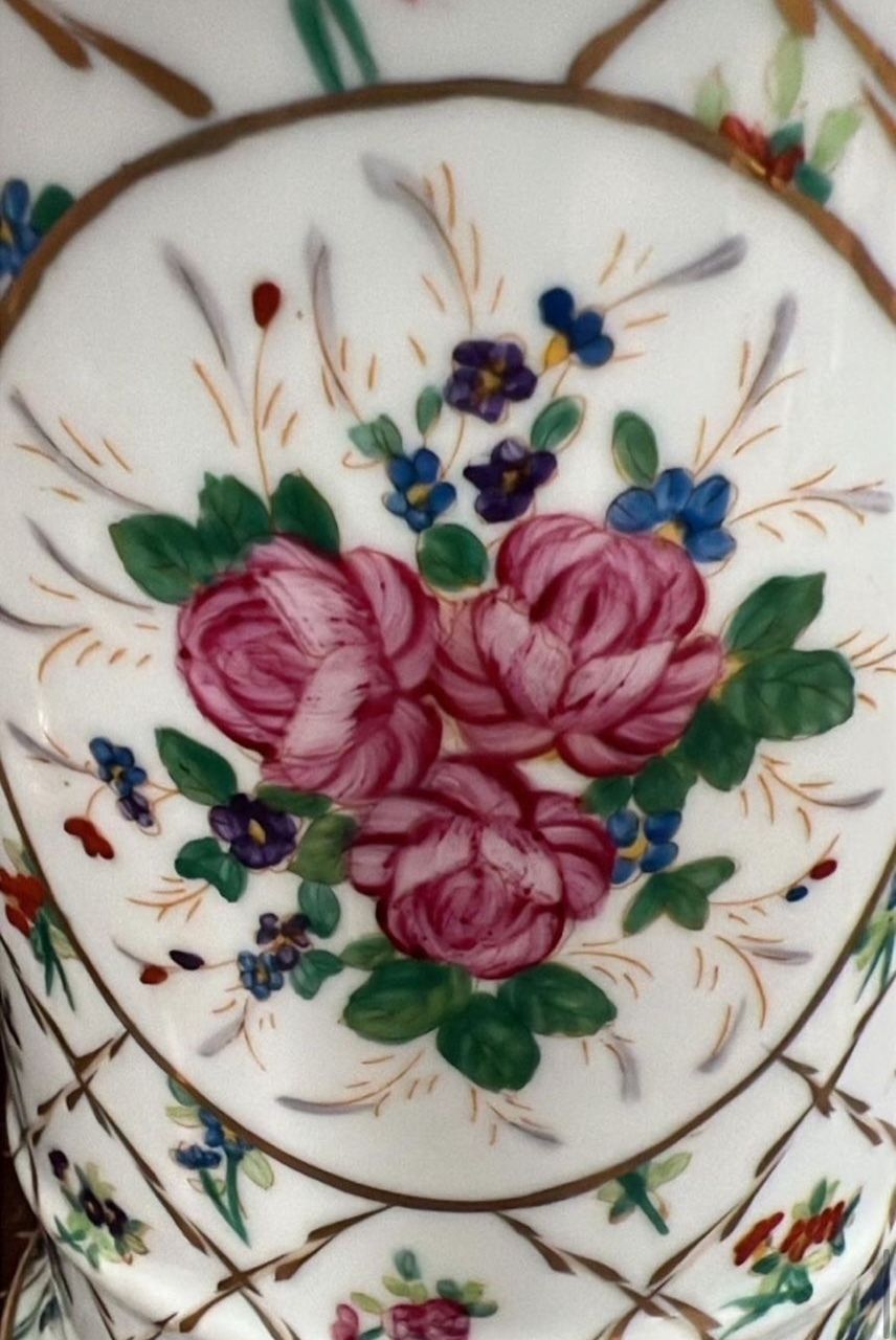 Pair Of French Hand Painted Porcelain Cachepots In The Sèvres Style By F. Japy, C.1950s photo for sale